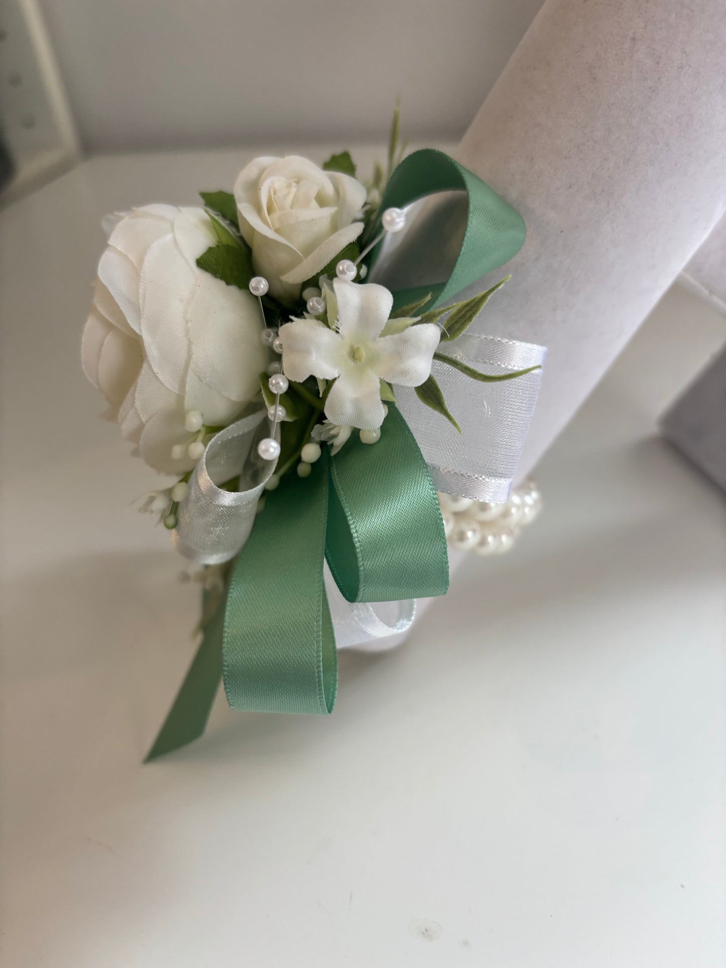 Faux Flower Corsage Mint Green