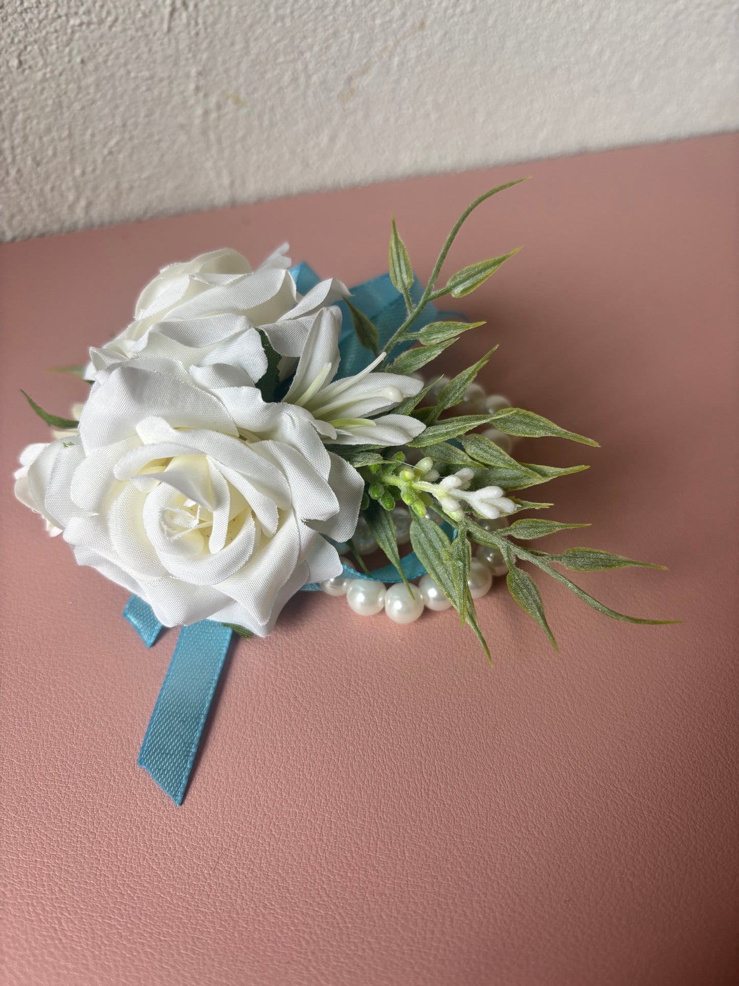 Faux Flower Corsage Light Blue