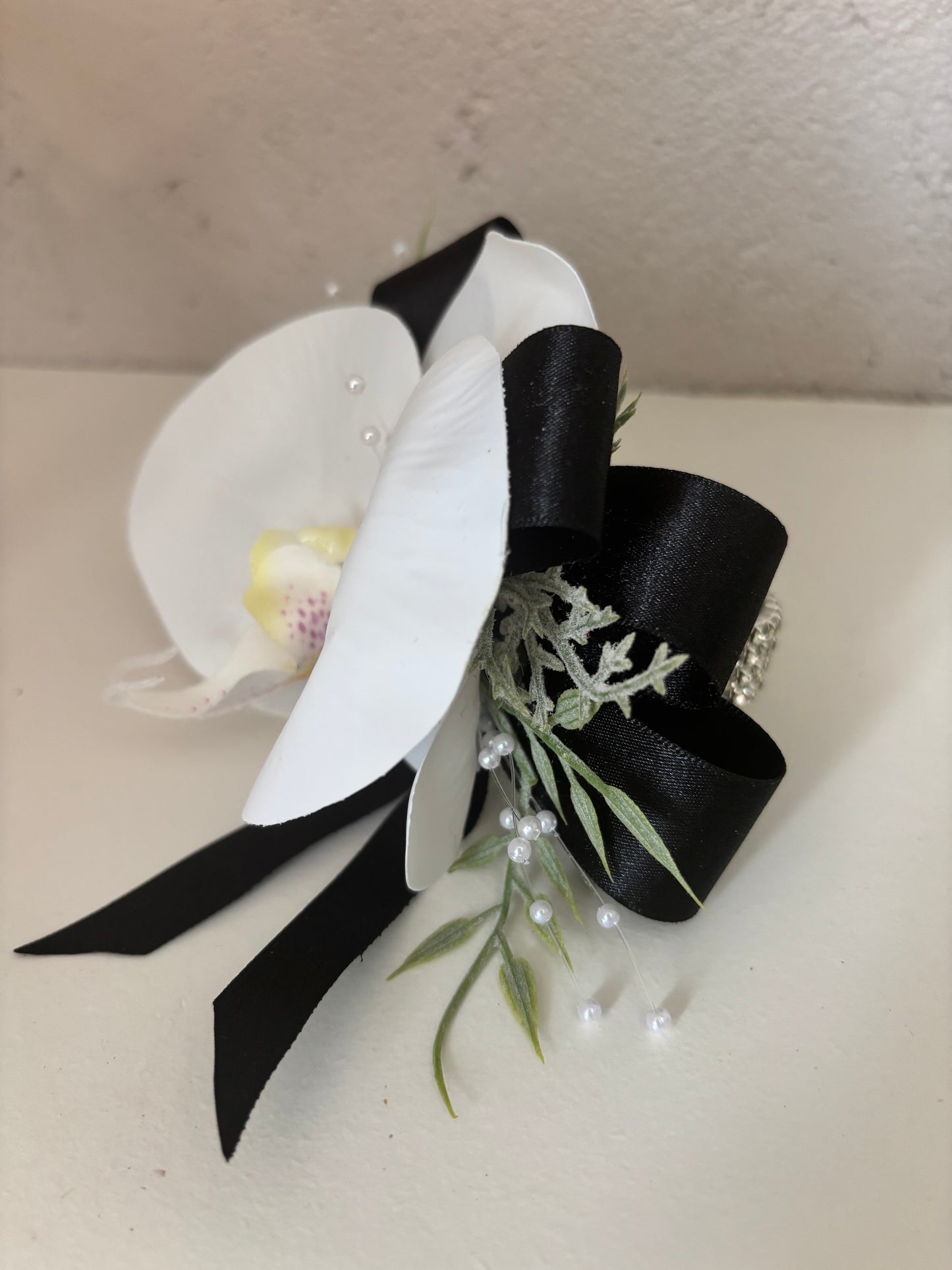 Faux Flower Corsage Black Diamantè