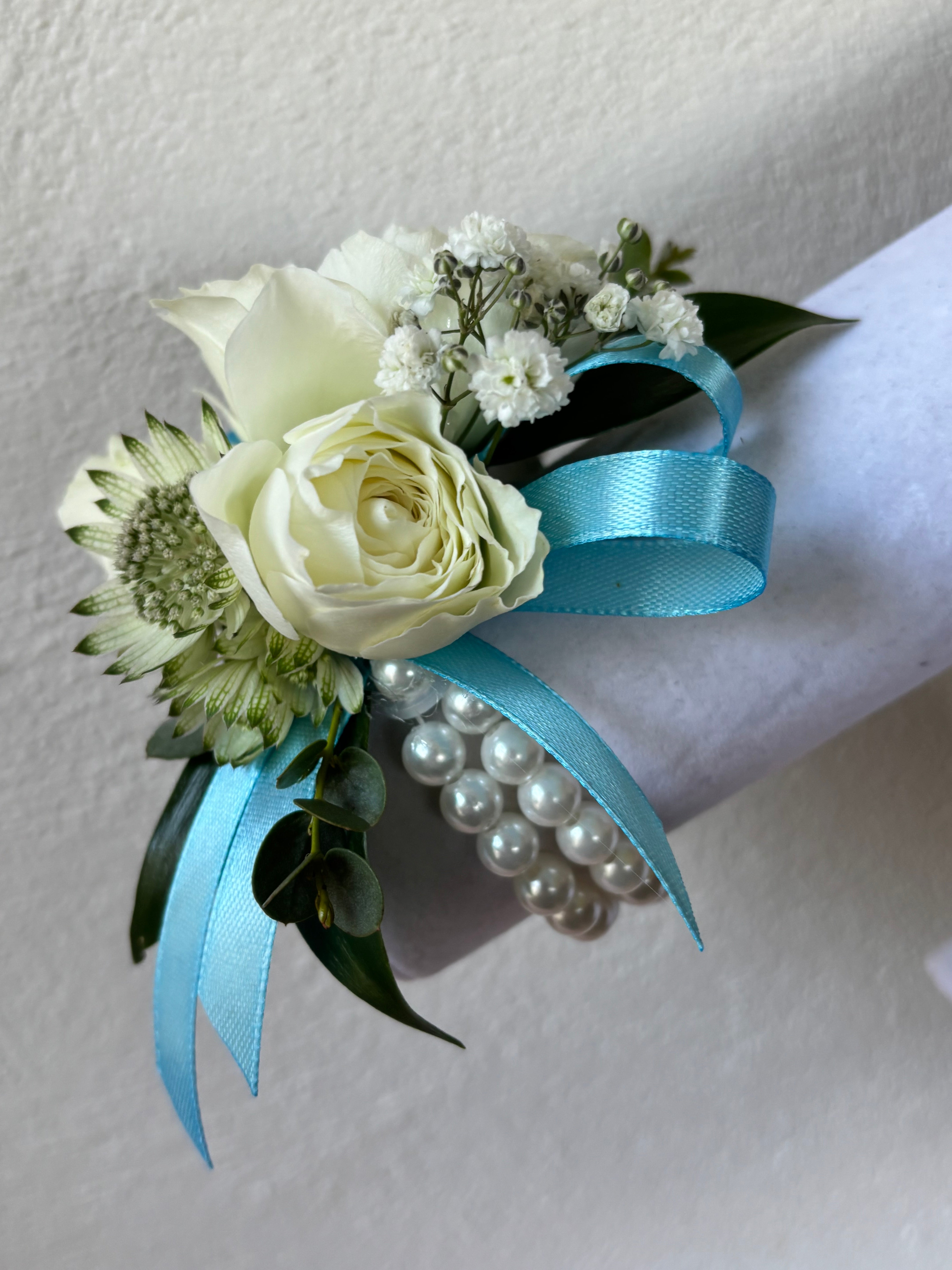 Fresh Flower Corsage Light Blue