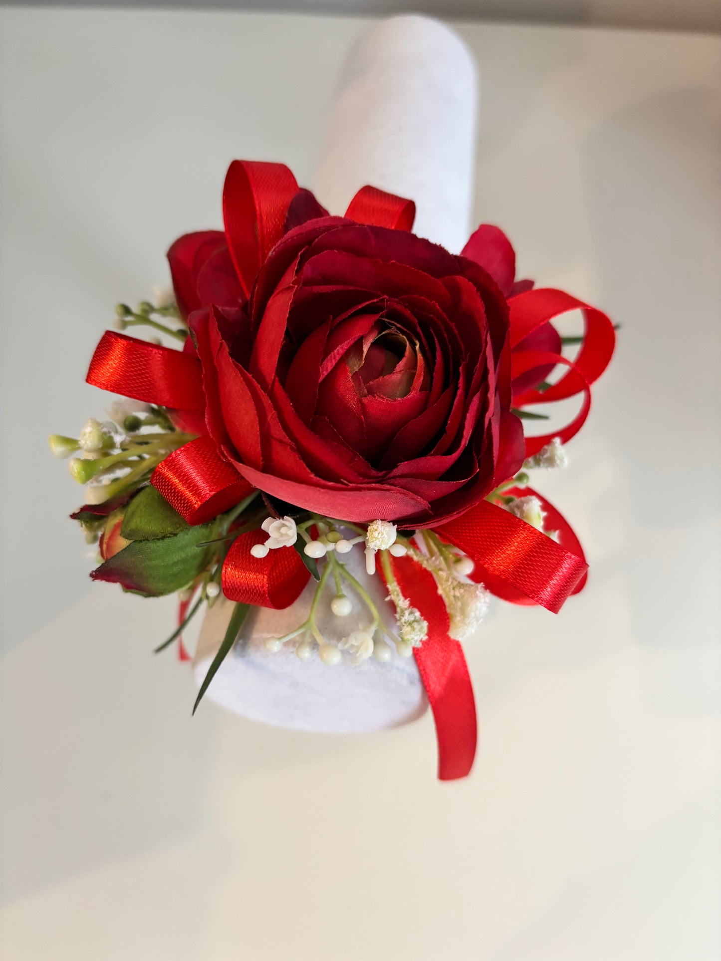 Faux Flower Corsage Red