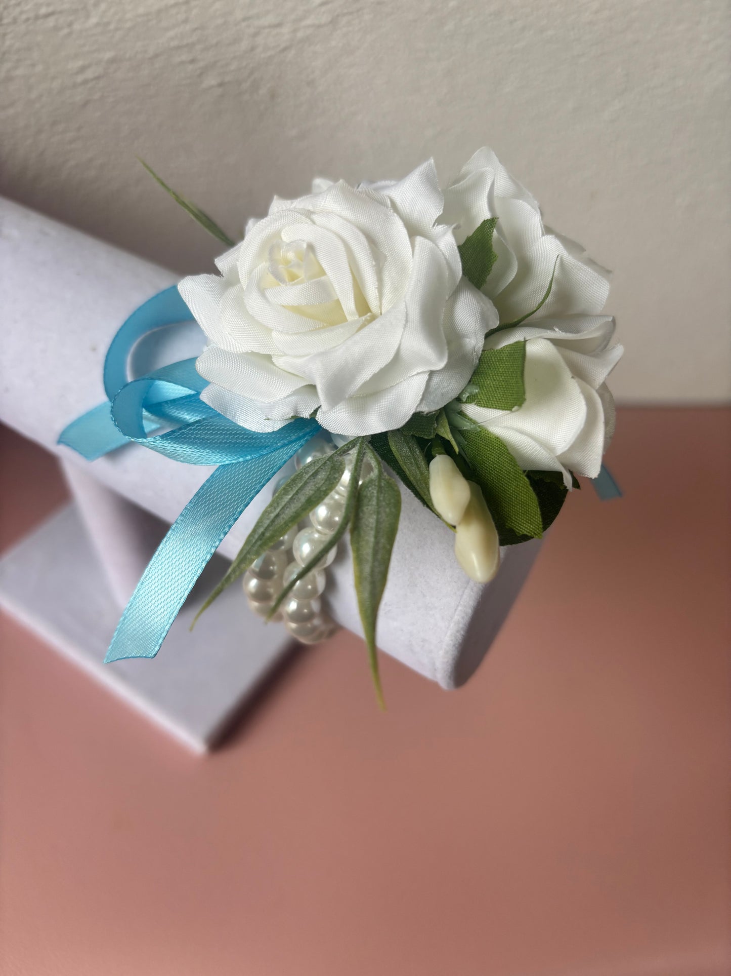 Faux Flower Corsage Light Blue