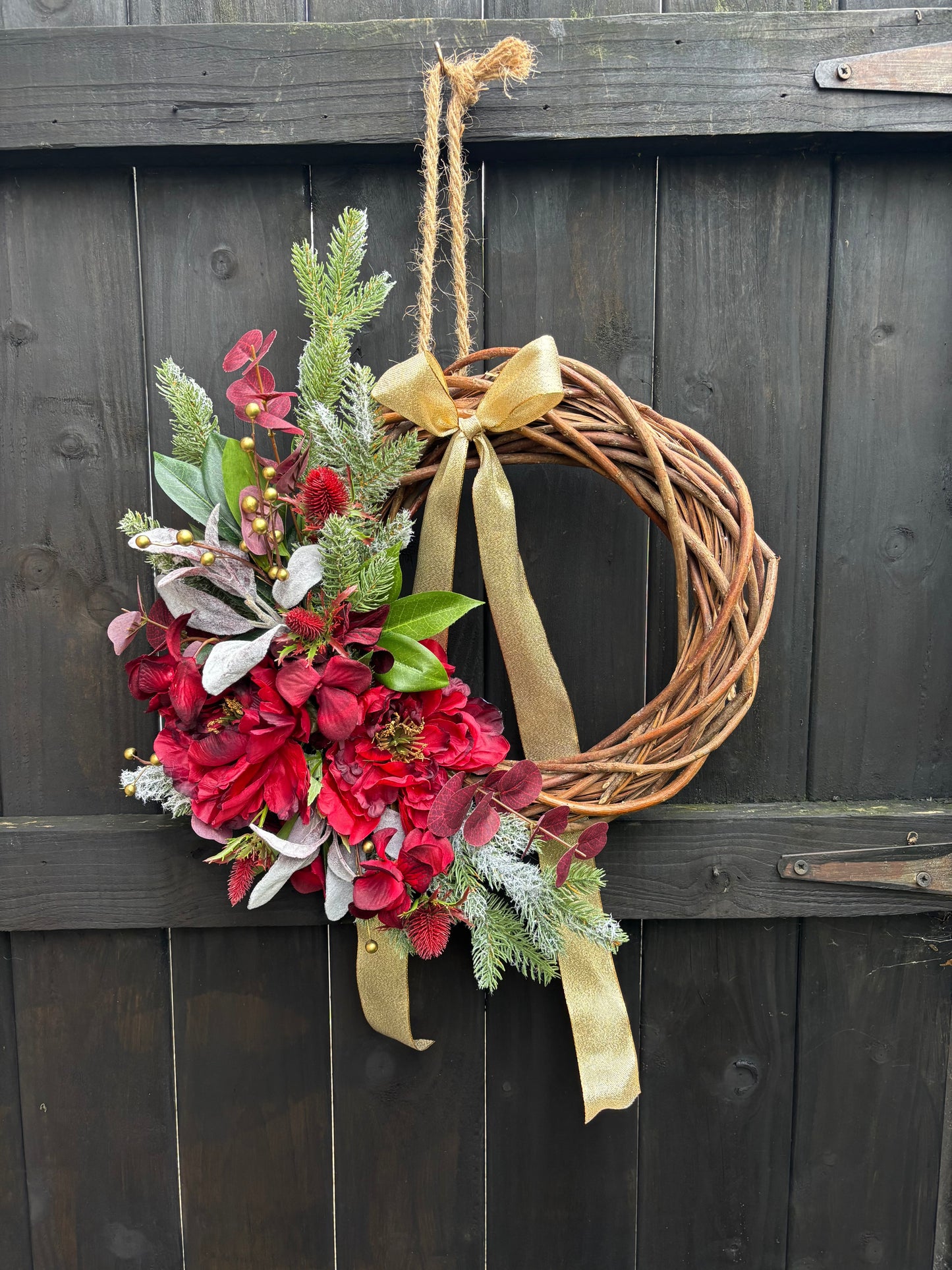 Ruby & Gold Wicker Wreath
