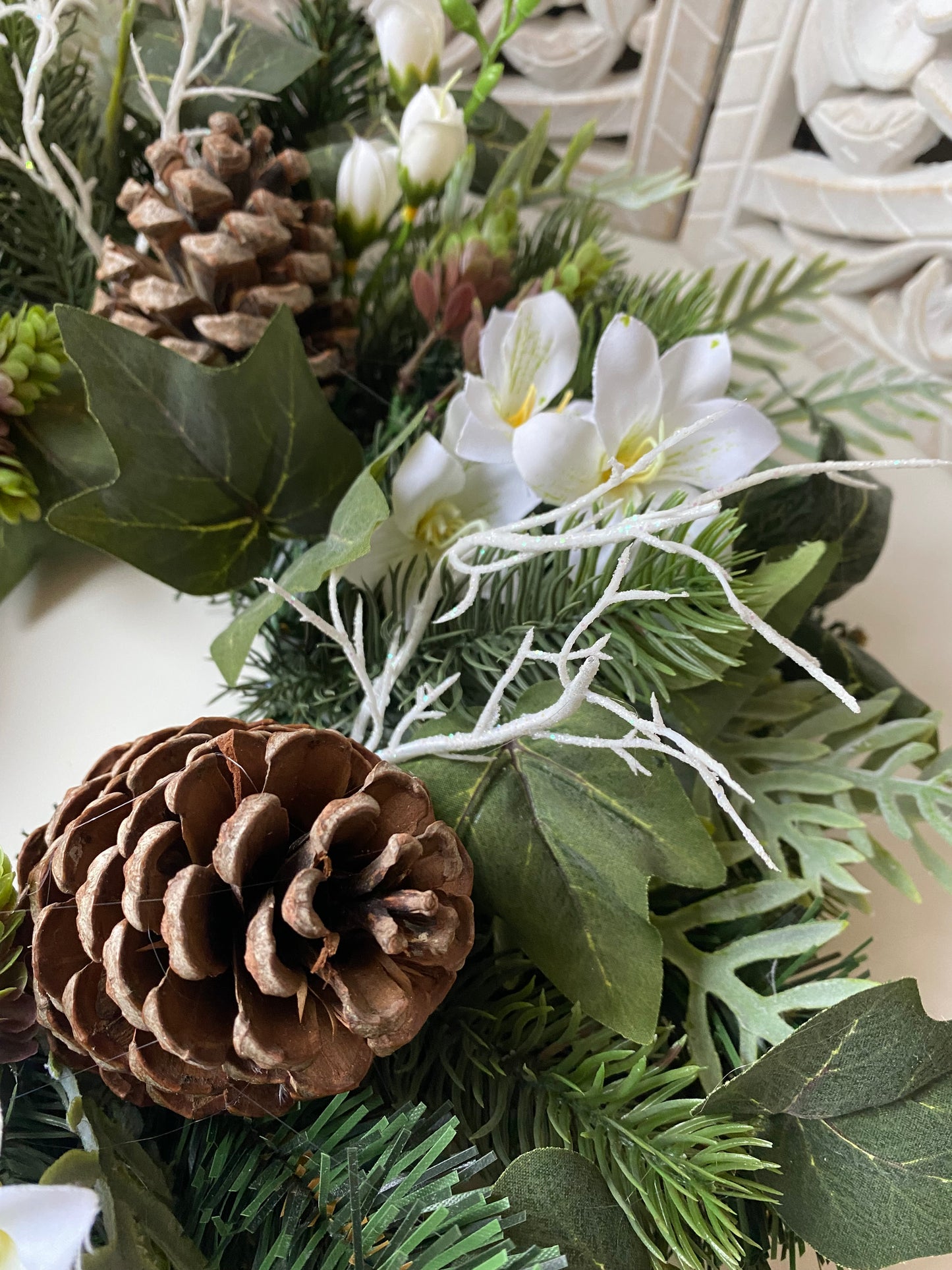 White Cones Christmas Wreath