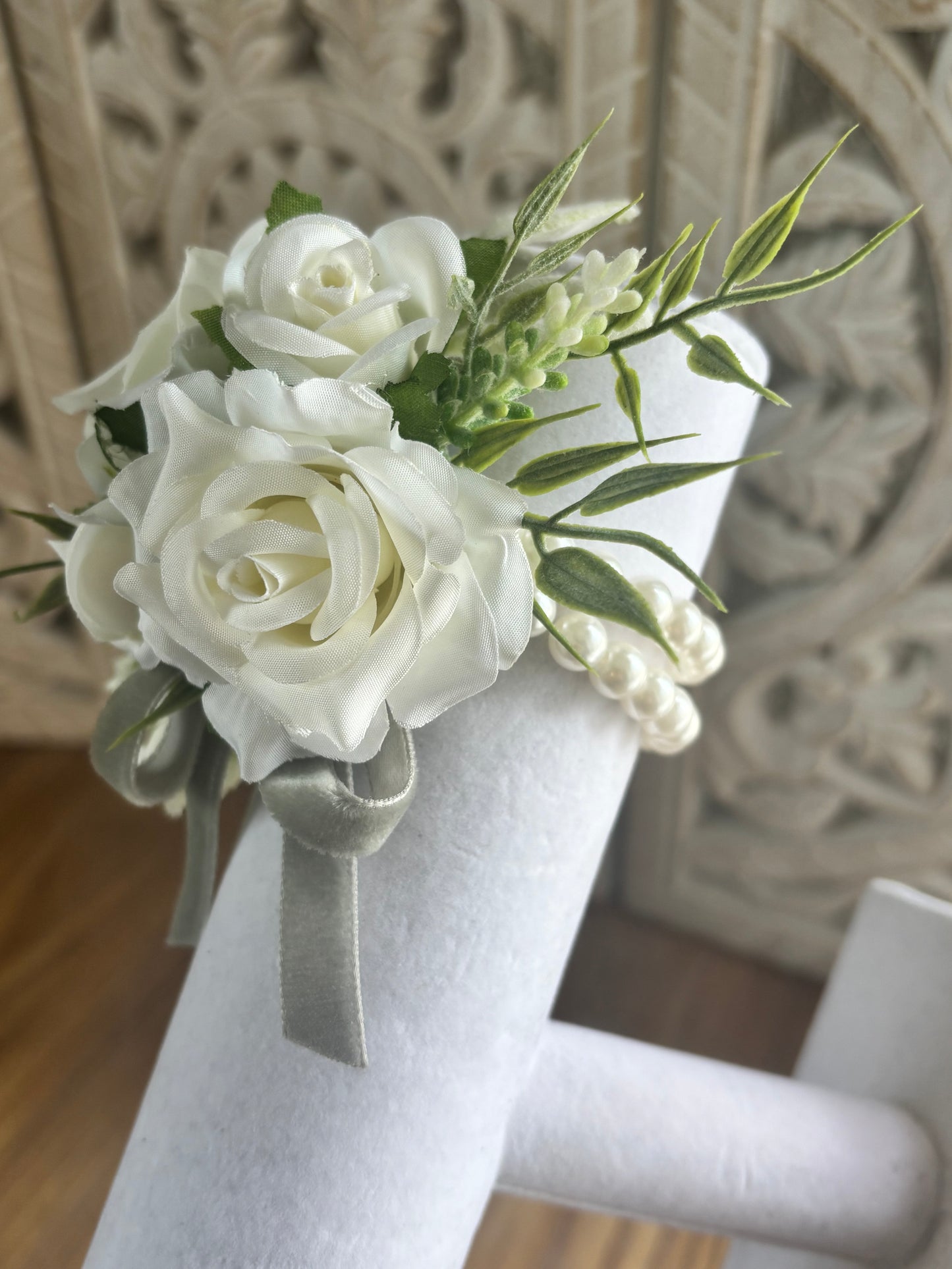 Faux Flower Corsage Mint Green