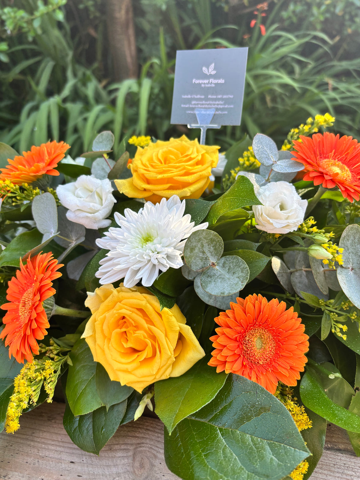 Funeral Spray Yellow & Orange