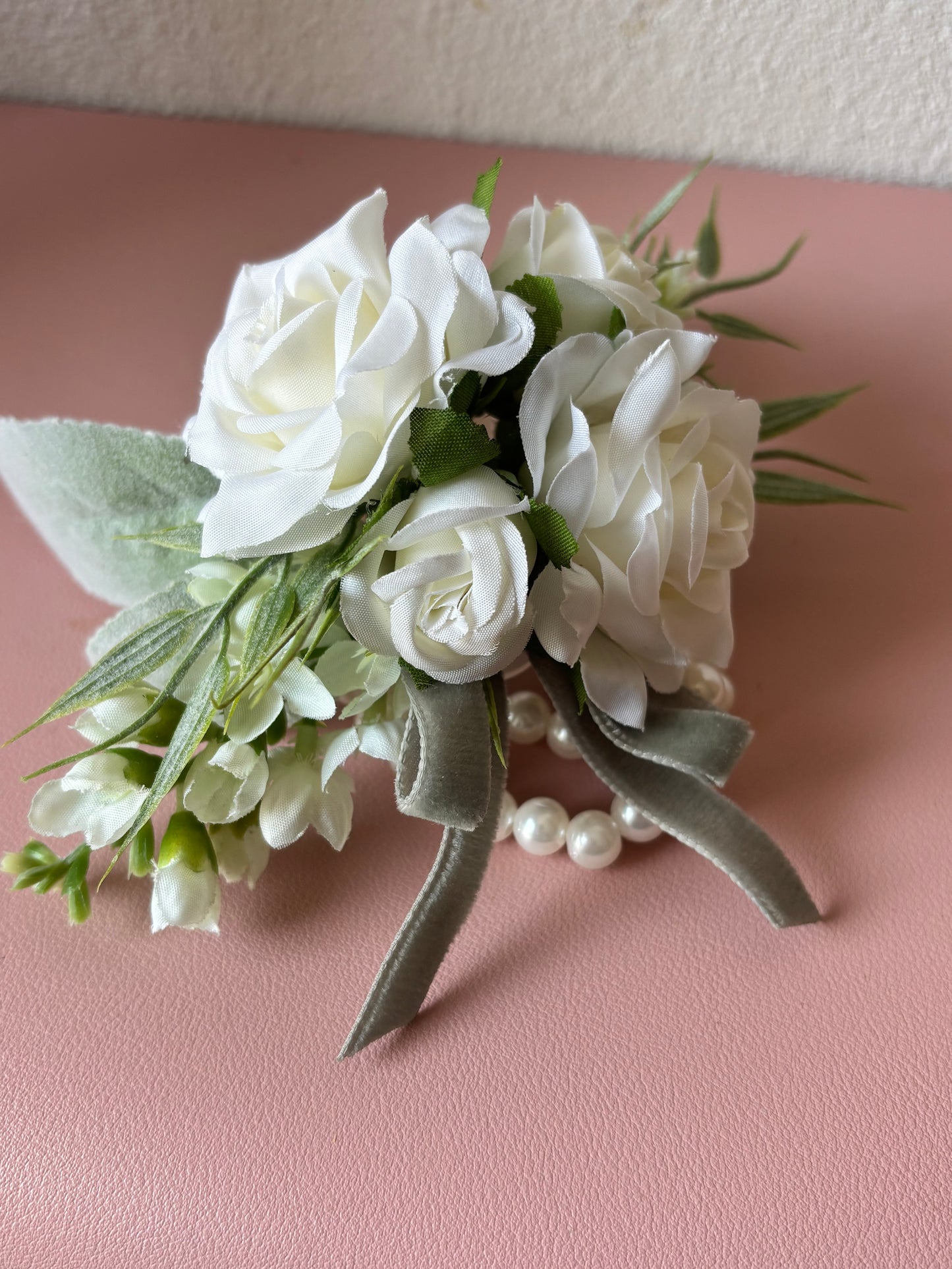 Faux Flower Corsage Mint Green