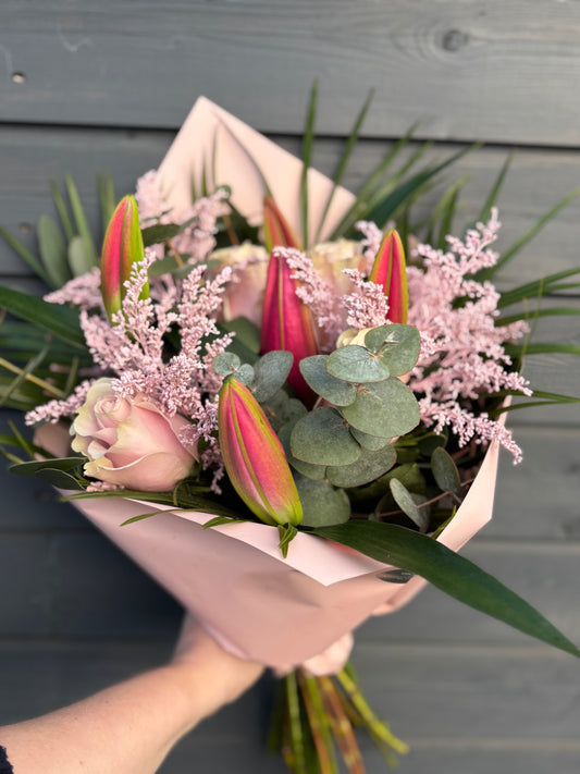 Pink Lilies & Solidago