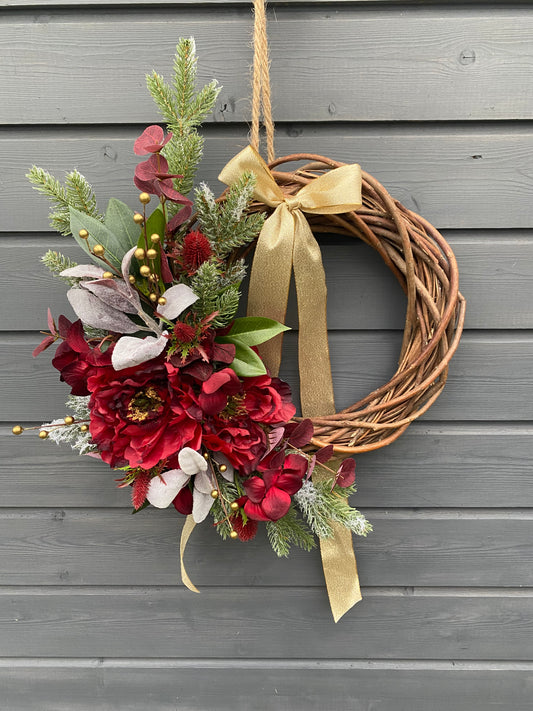 Ruby & Gold Wicker Wreath