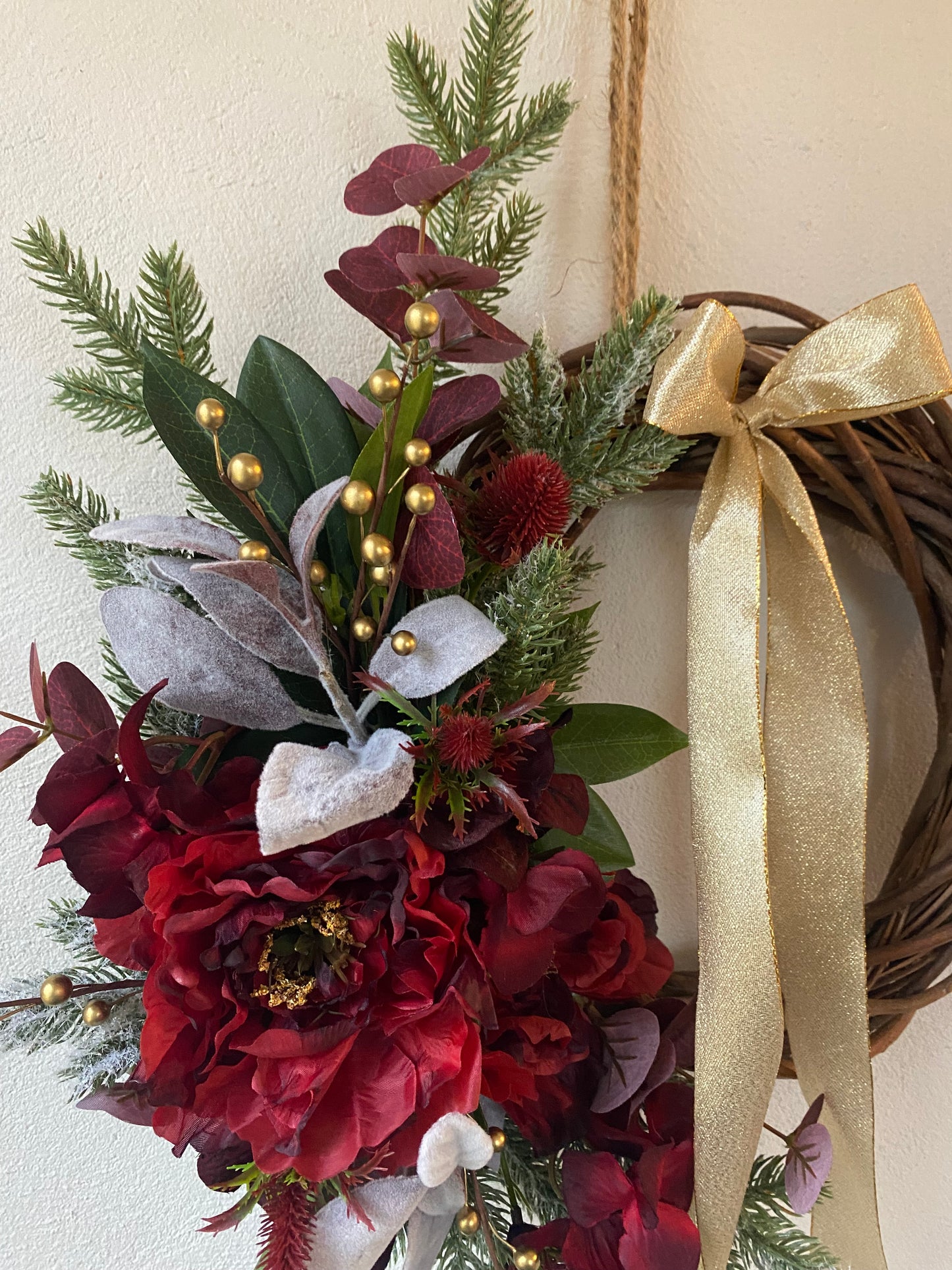 Ruby & Gold Wicker Wreath