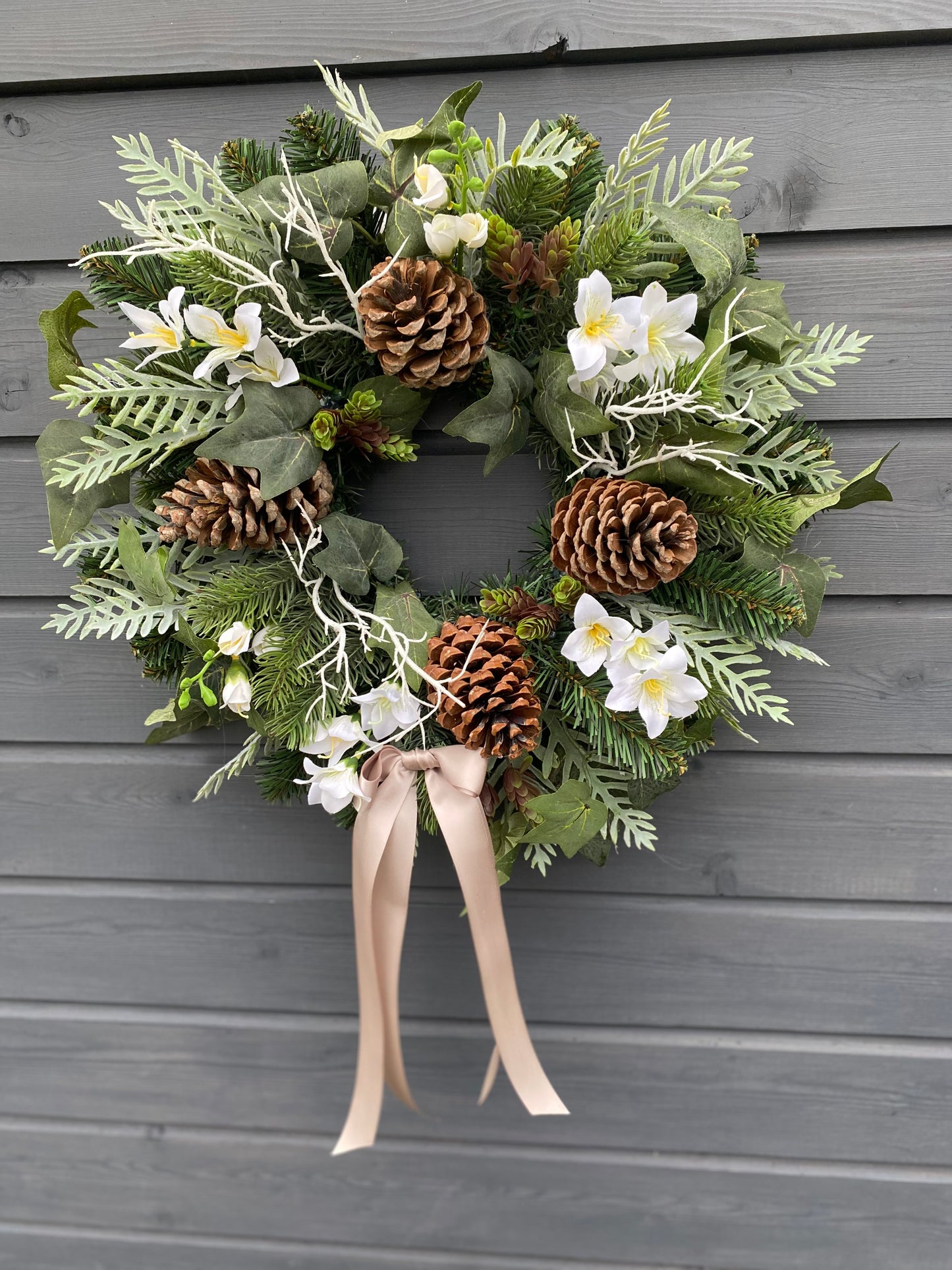 White Cones Christmas Wreath