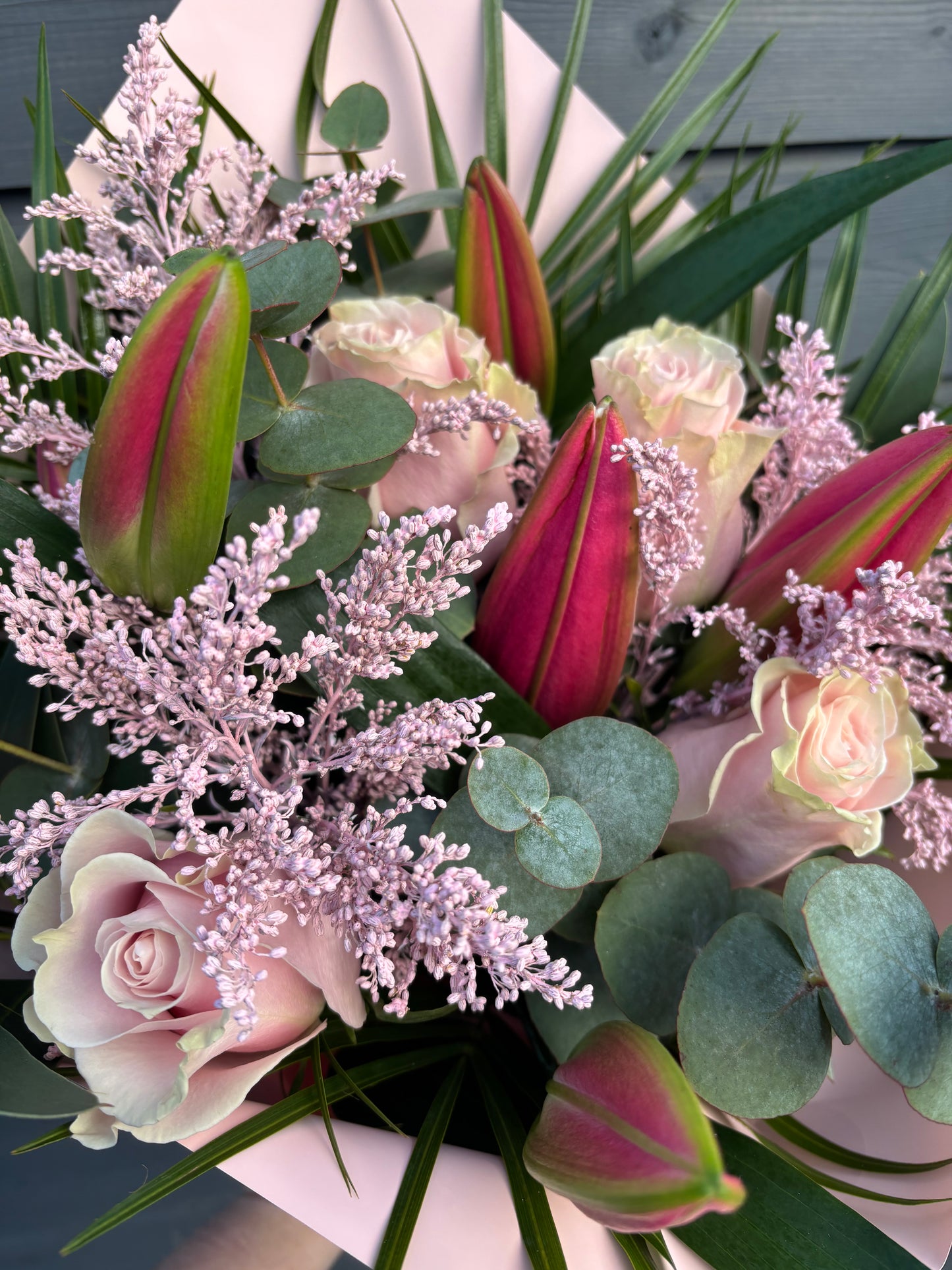 Pink Lilies & Solidago