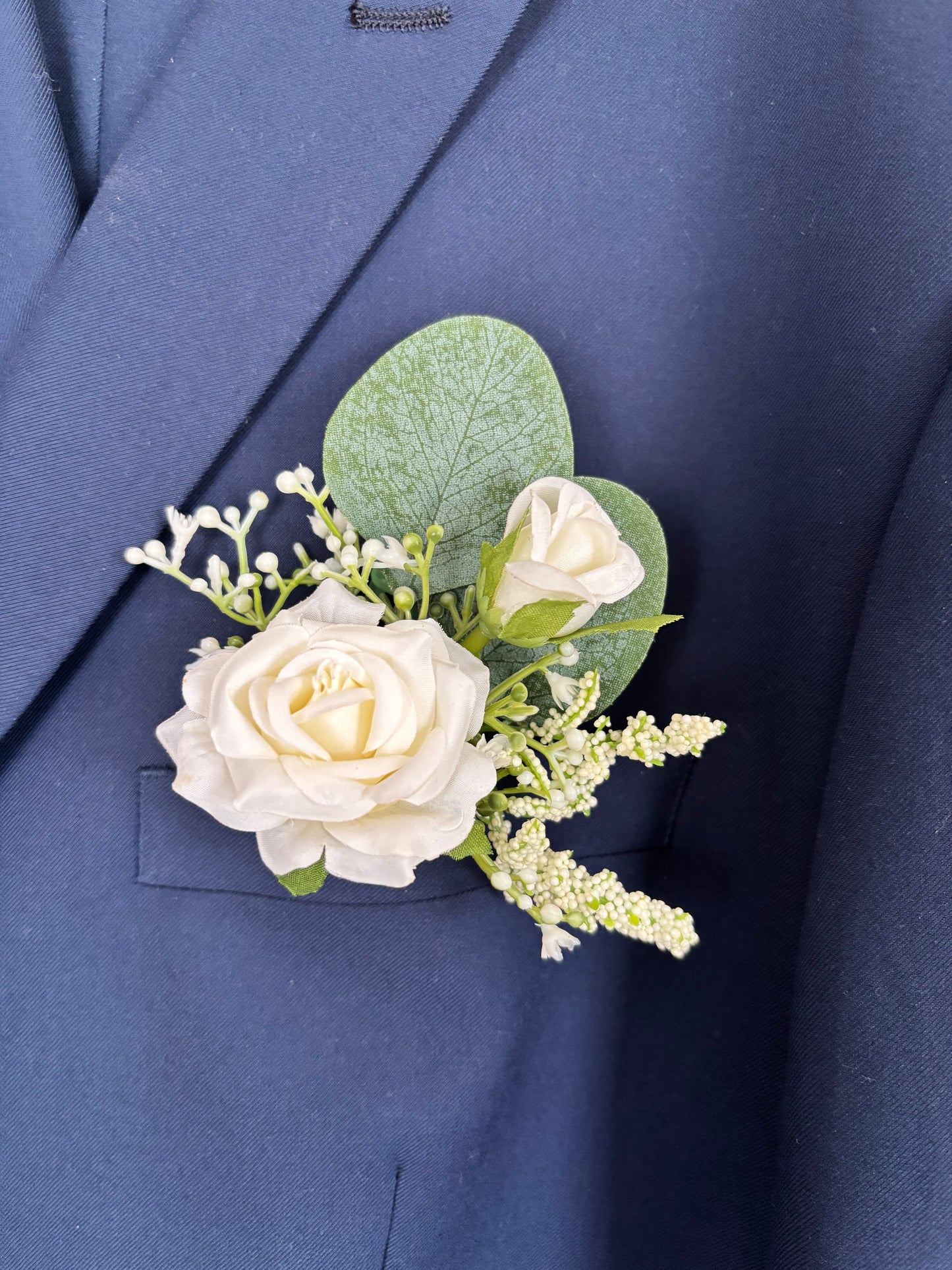 Faux Flower Corsage & Buttonhole Set White