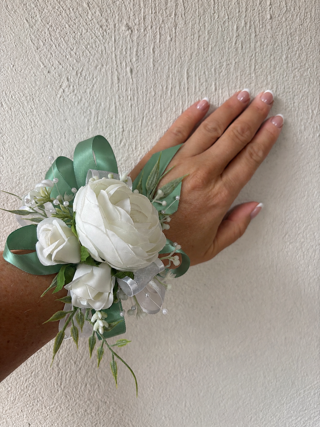 Faux Flower Corsage Mint Green
