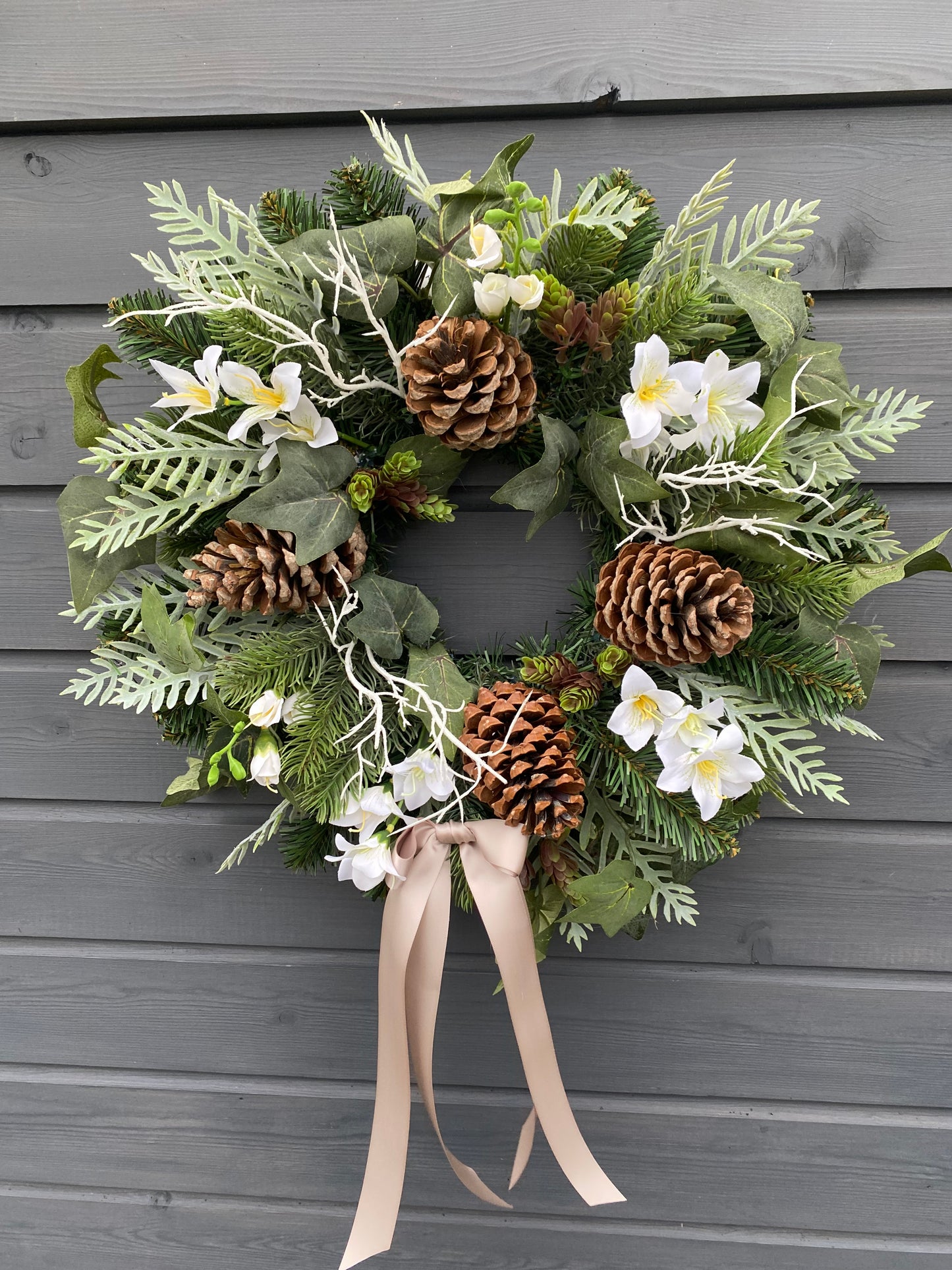 White Cones Christmas Wreath