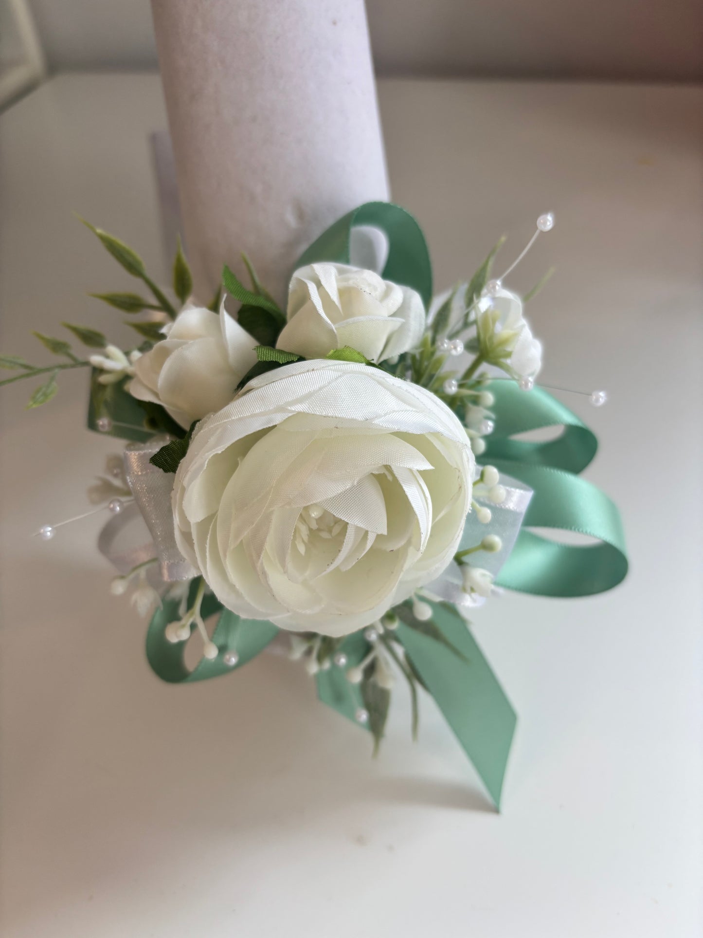 Faux Flower Corsage Mint Green