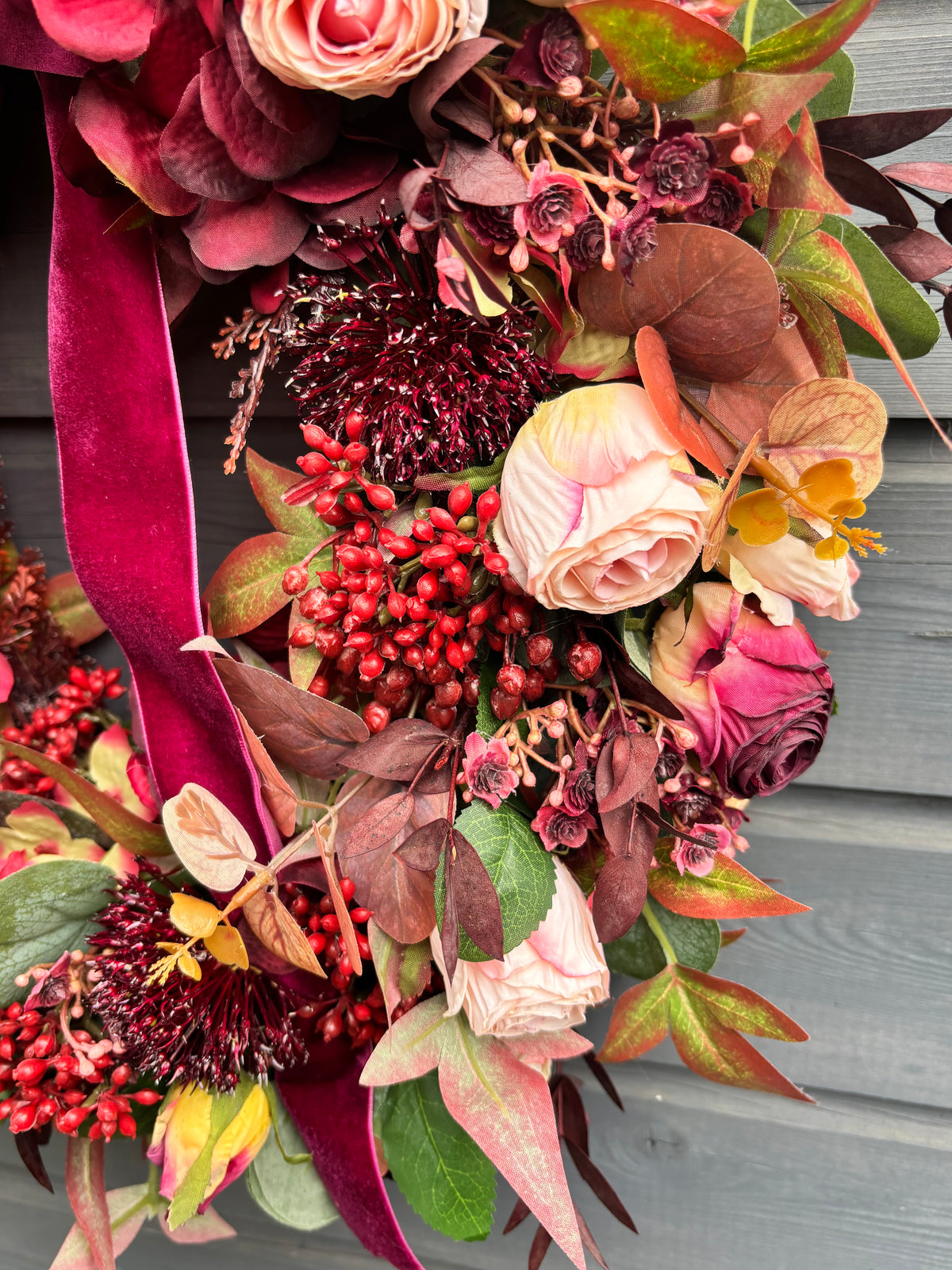 Autumn Burgundy Bloom Wreath