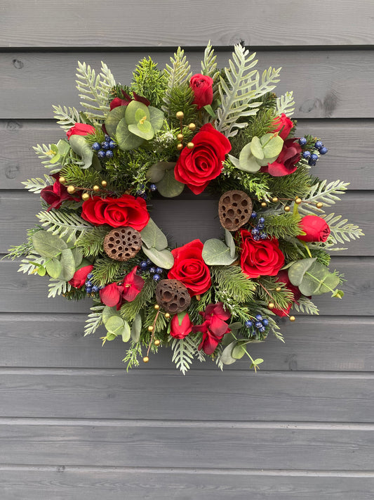 Blueberry Rose Christmas Wreath