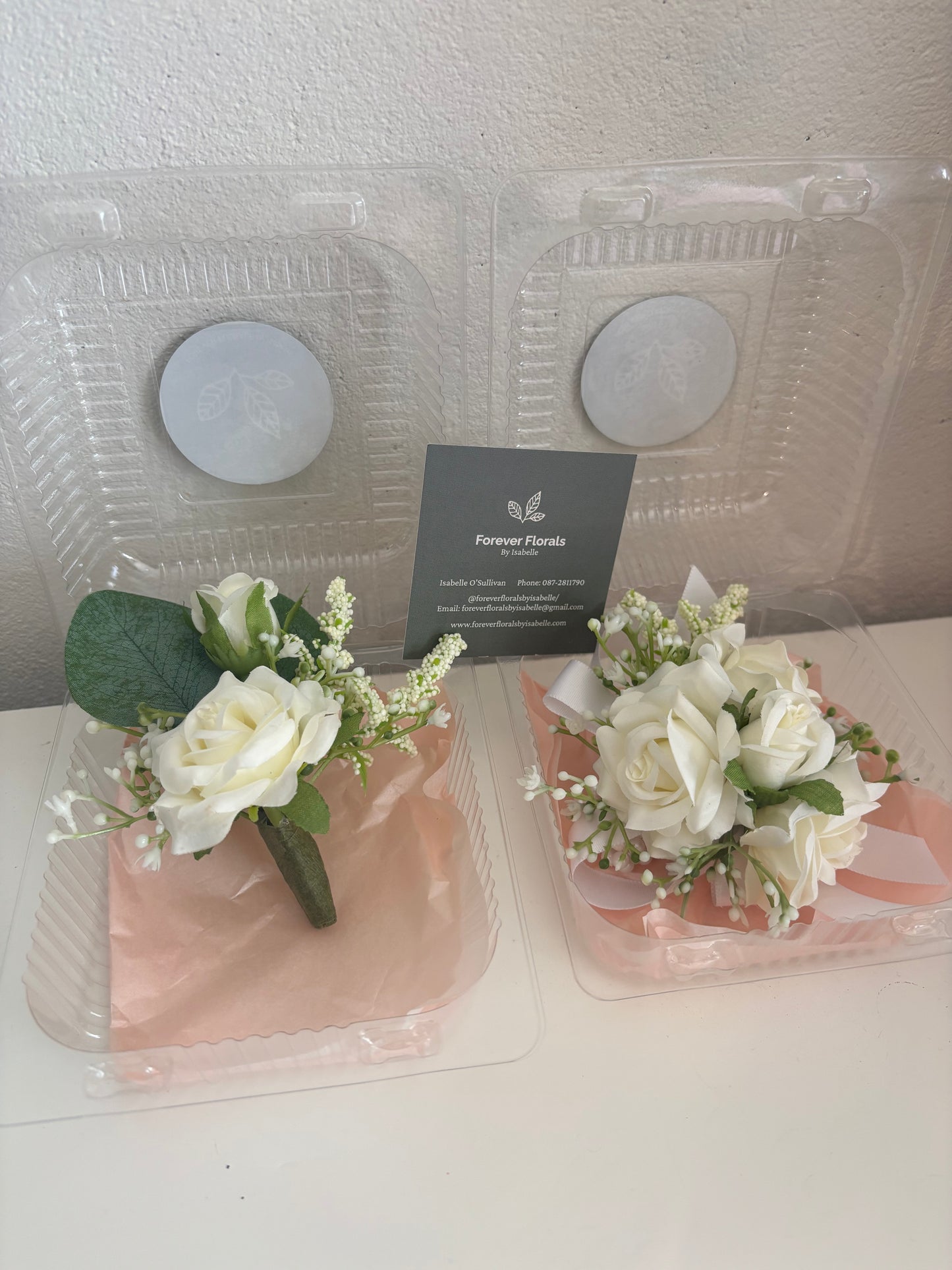 Faux Flower Corsage & Buttonhole Set White
