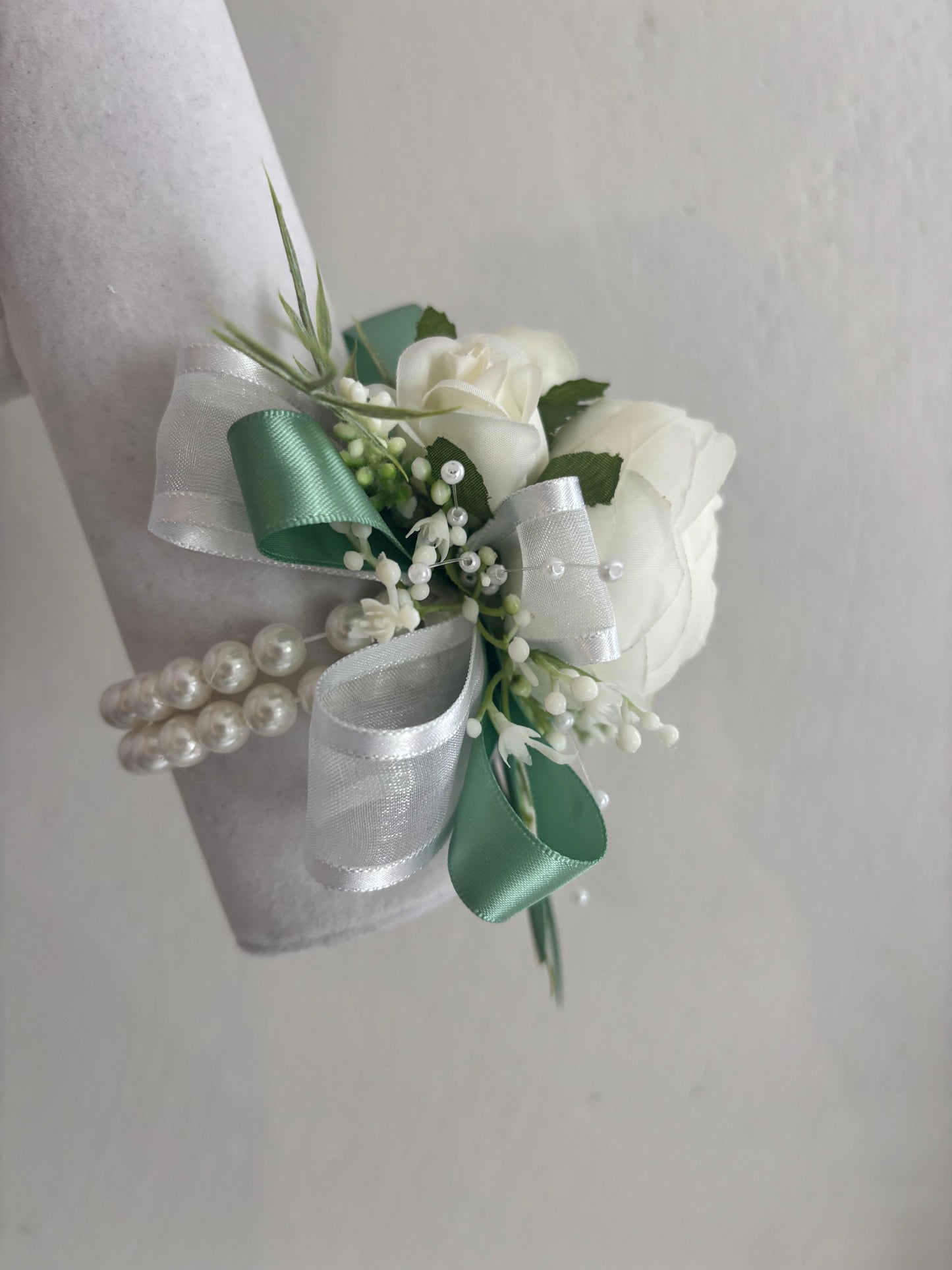 Faux Flower Corsage Mint Green