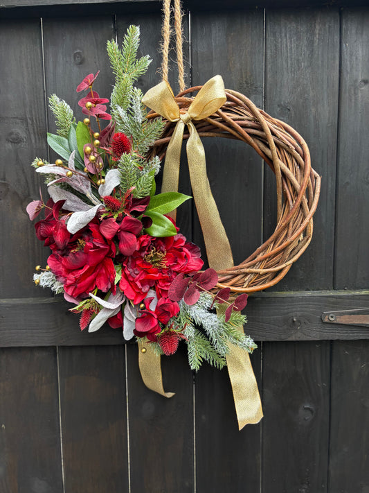 Ruby & Gold Wicker Wreath