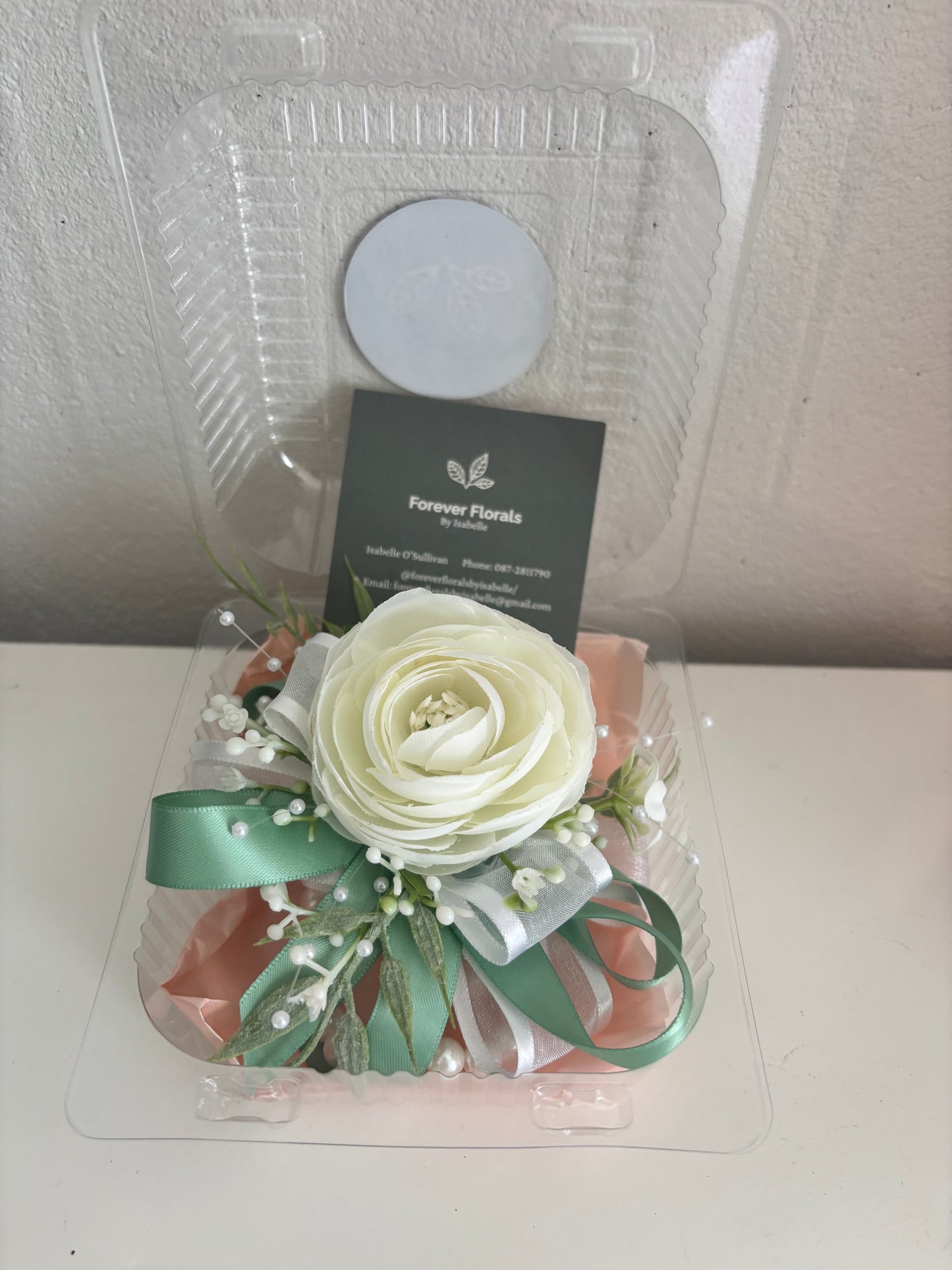 Faux Flower Corsage Mint Green