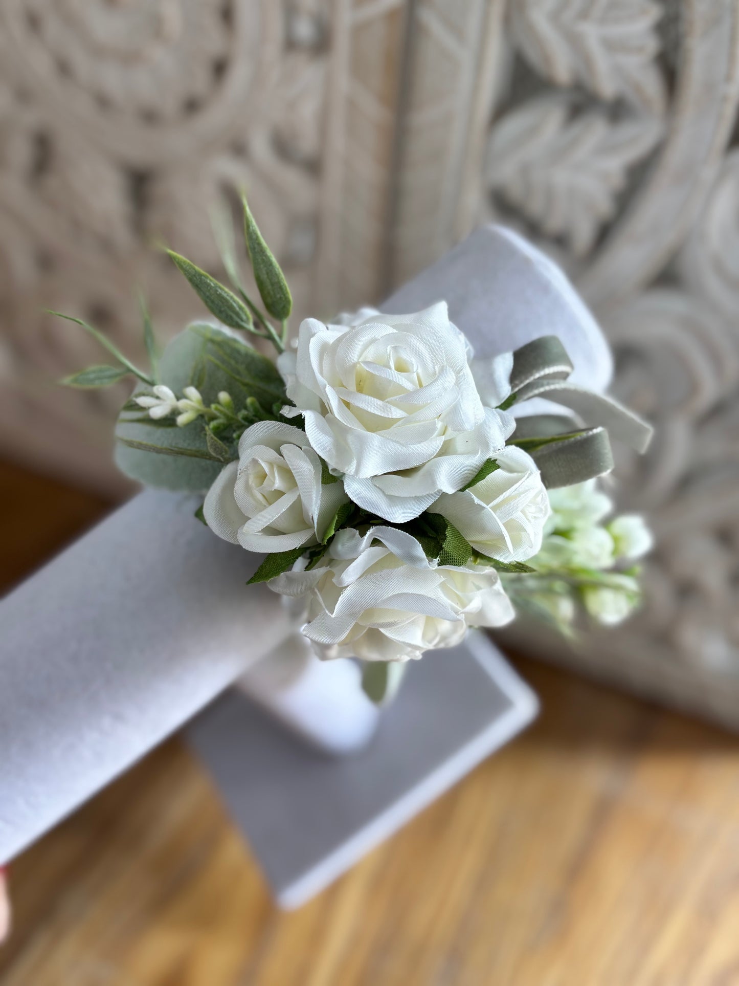 Faux Flower Corsage Mint Green