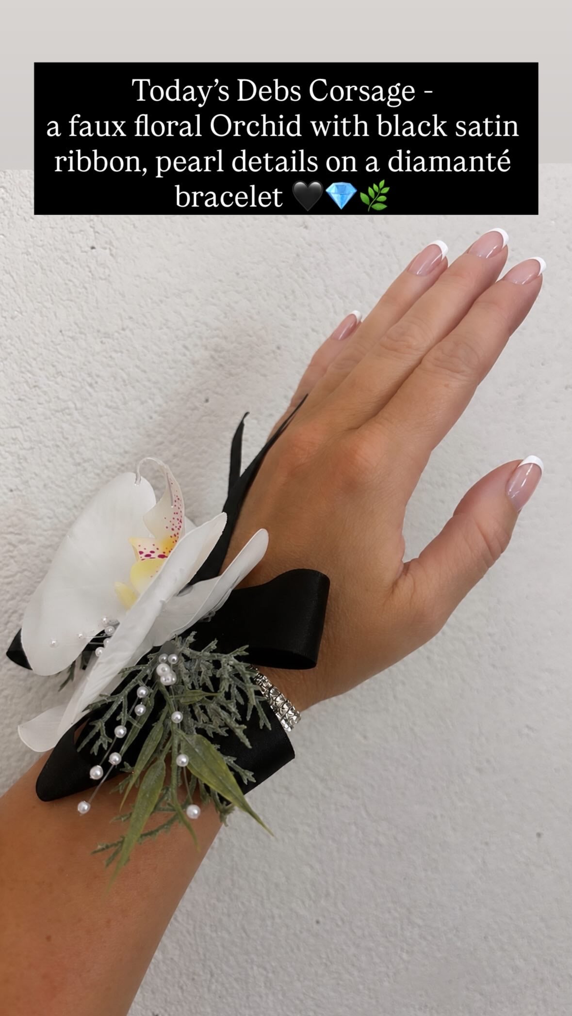 Faux Flower Corsage Black Diamantè