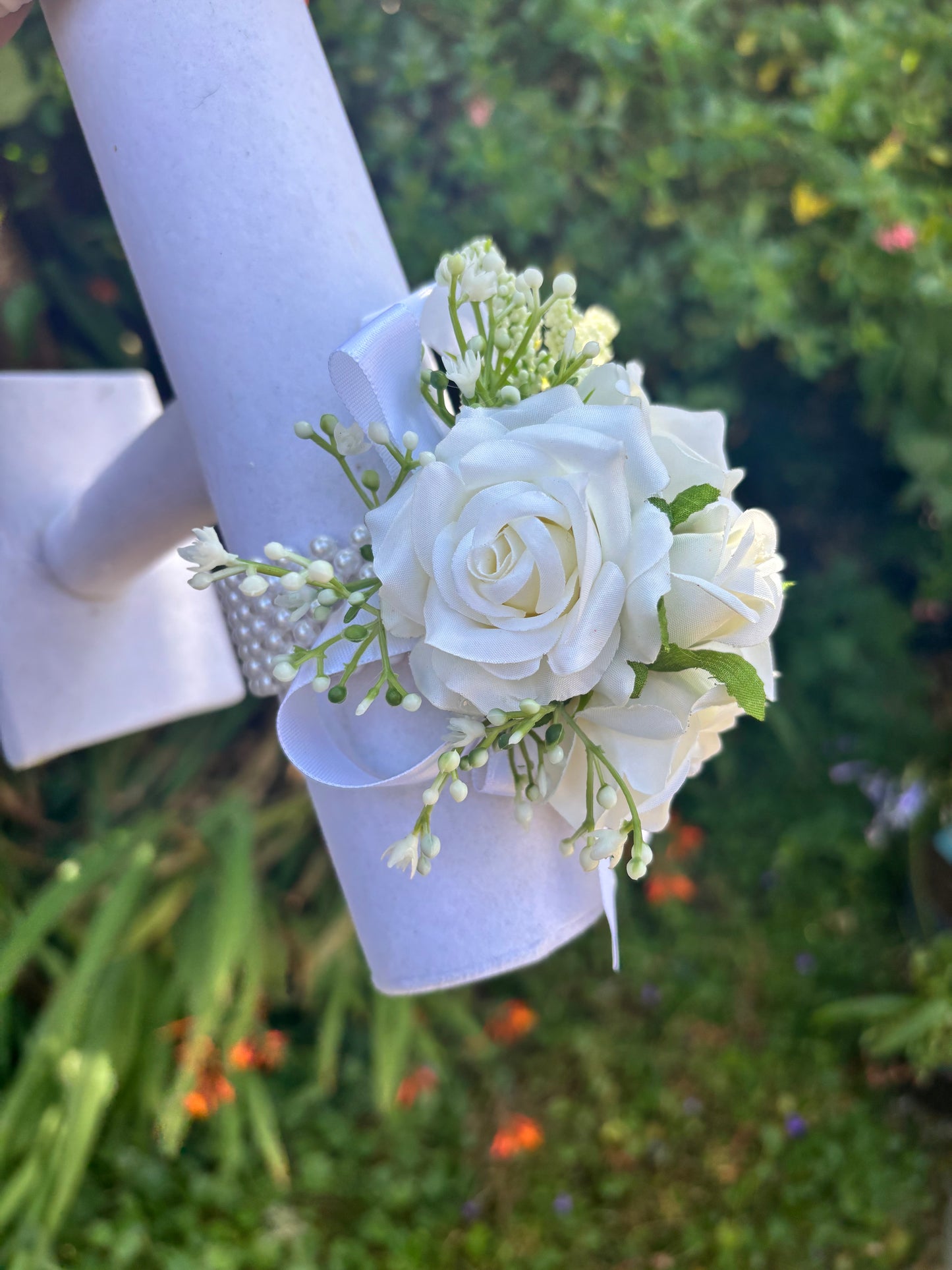 Faux Flower Corsage & Buttonhole Set White