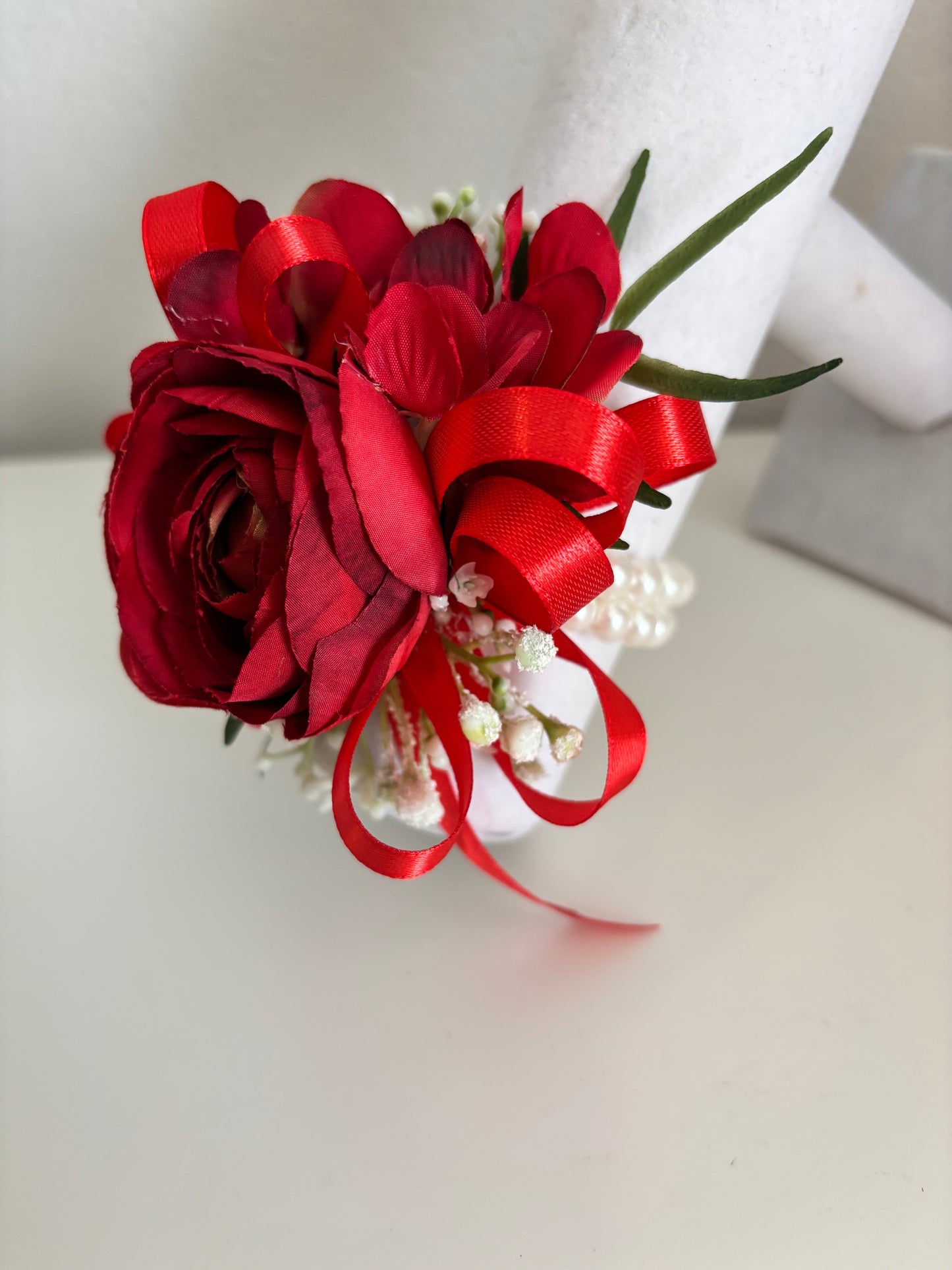 Faux Flower Corsage Red
