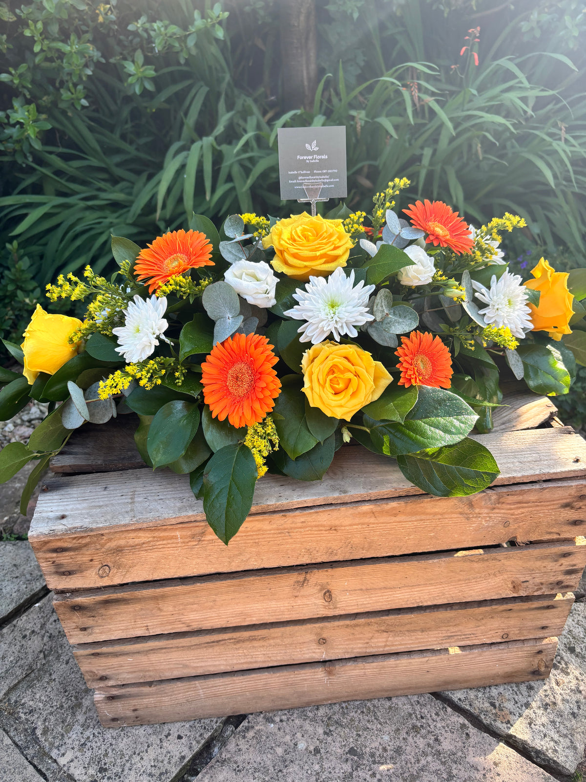 Funeral Spray Yellow & Orange
