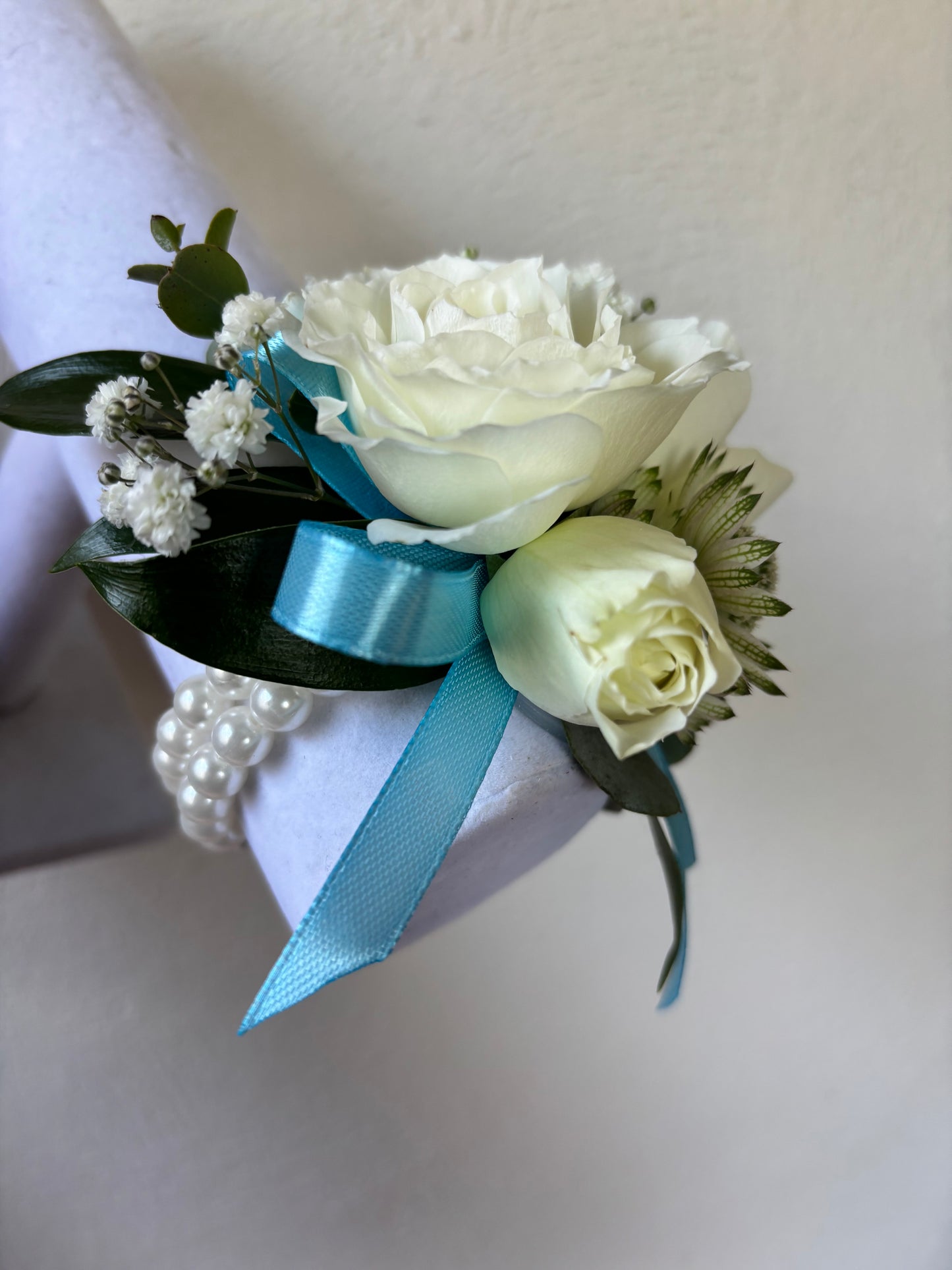 Fresh Flower Corsage Light Blue