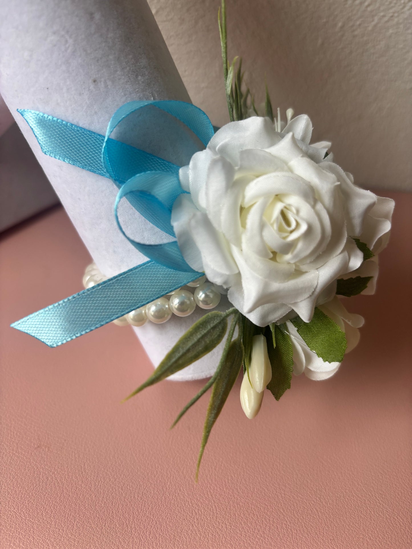 Faux Flower Corsage Light Blue