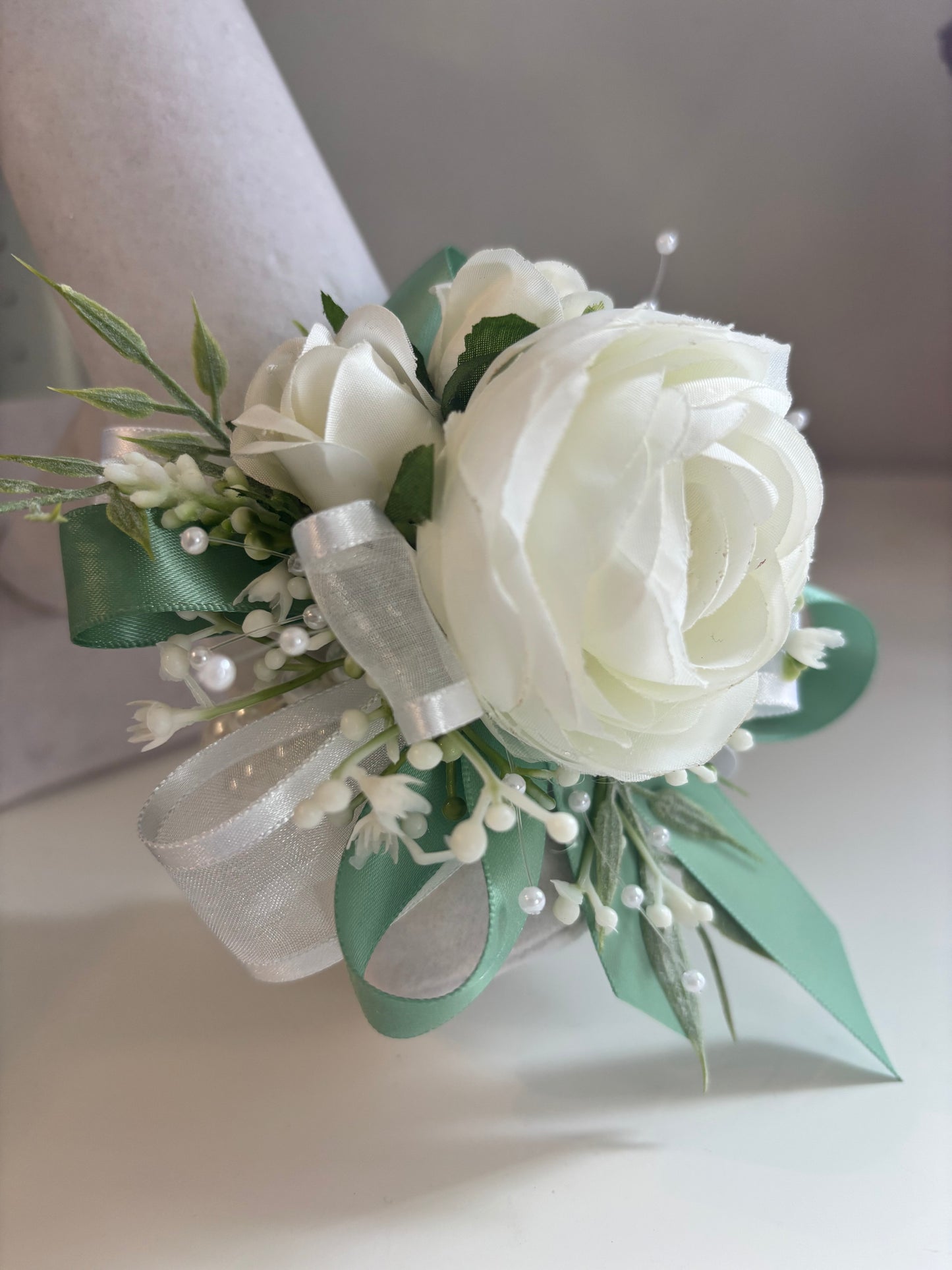 Faux Flower Corsage Mint Green