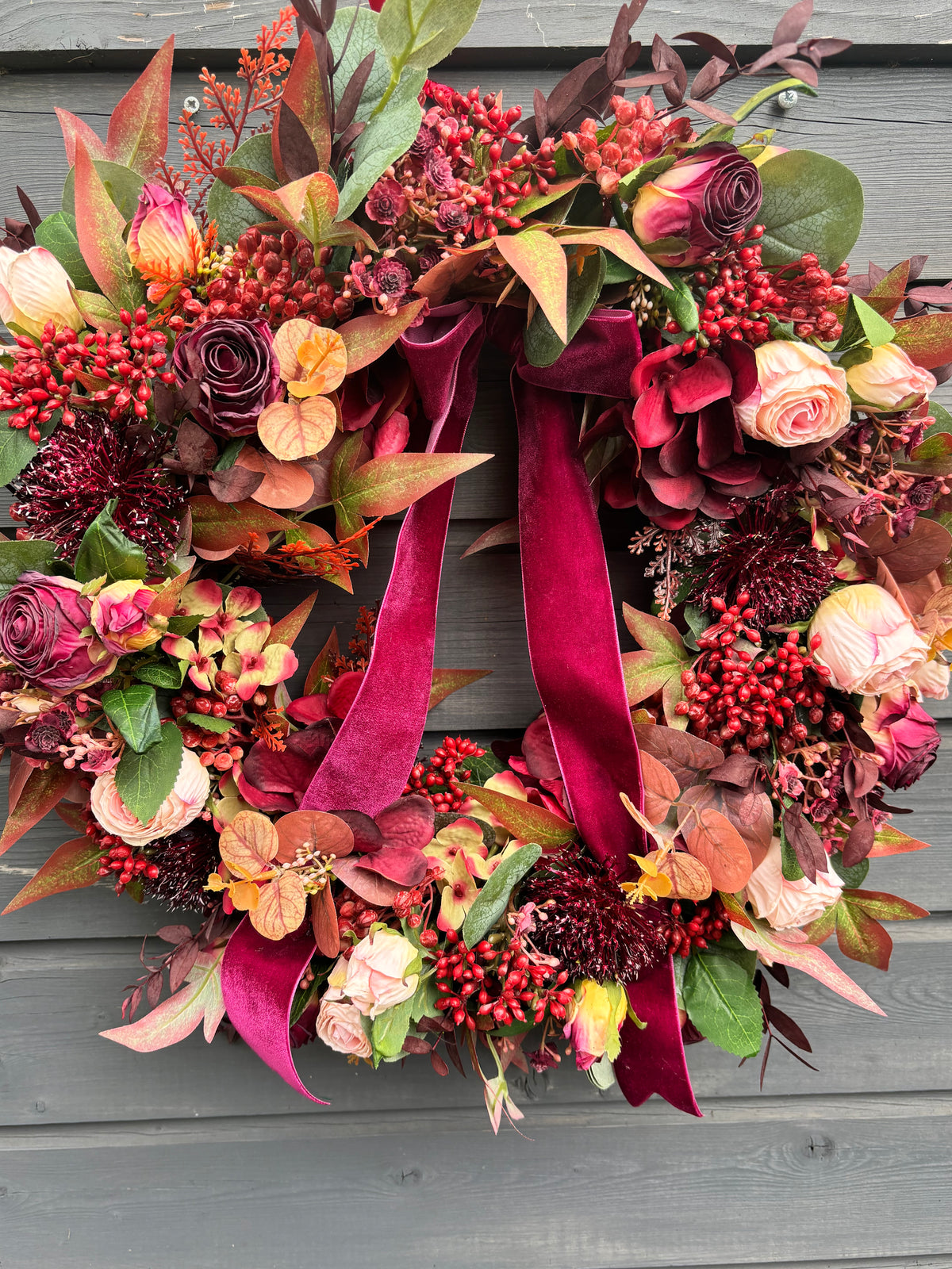 Autumn Burgundy Bloom Wreath