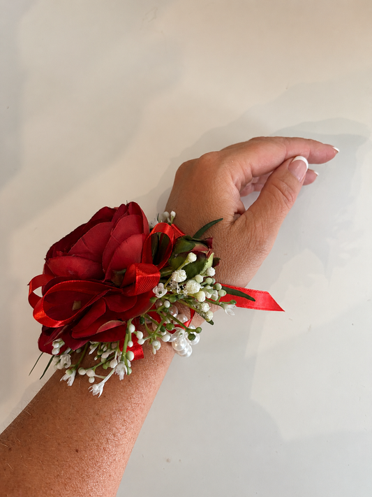 Faux Flower Corsage Red