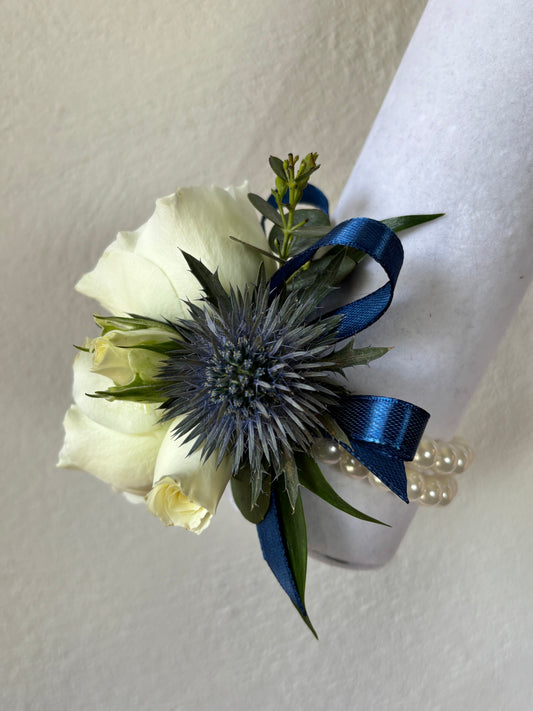 Fresh Flower Corsage Blue Thistle