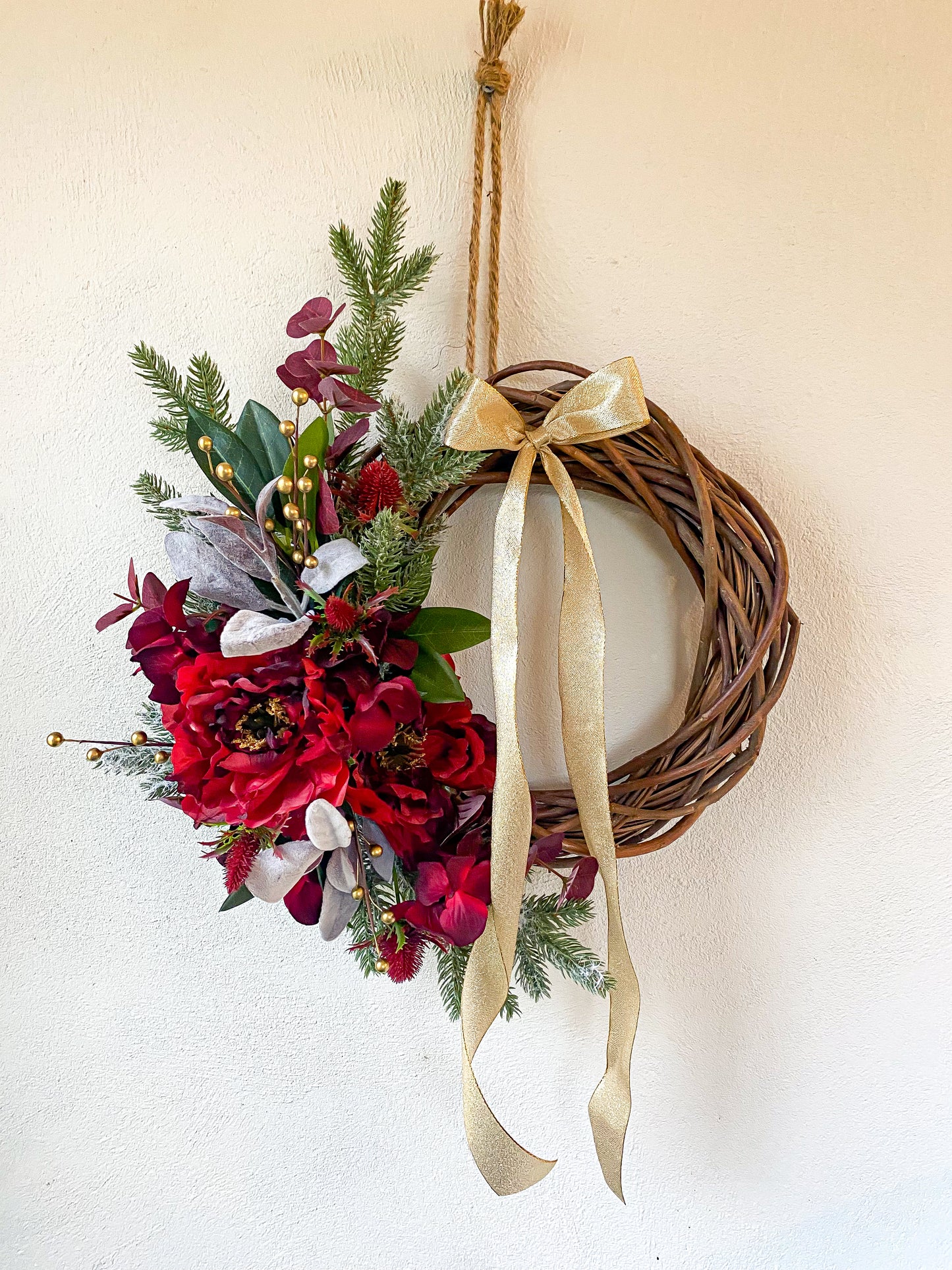 Ruby & Gold Wicker Wreath