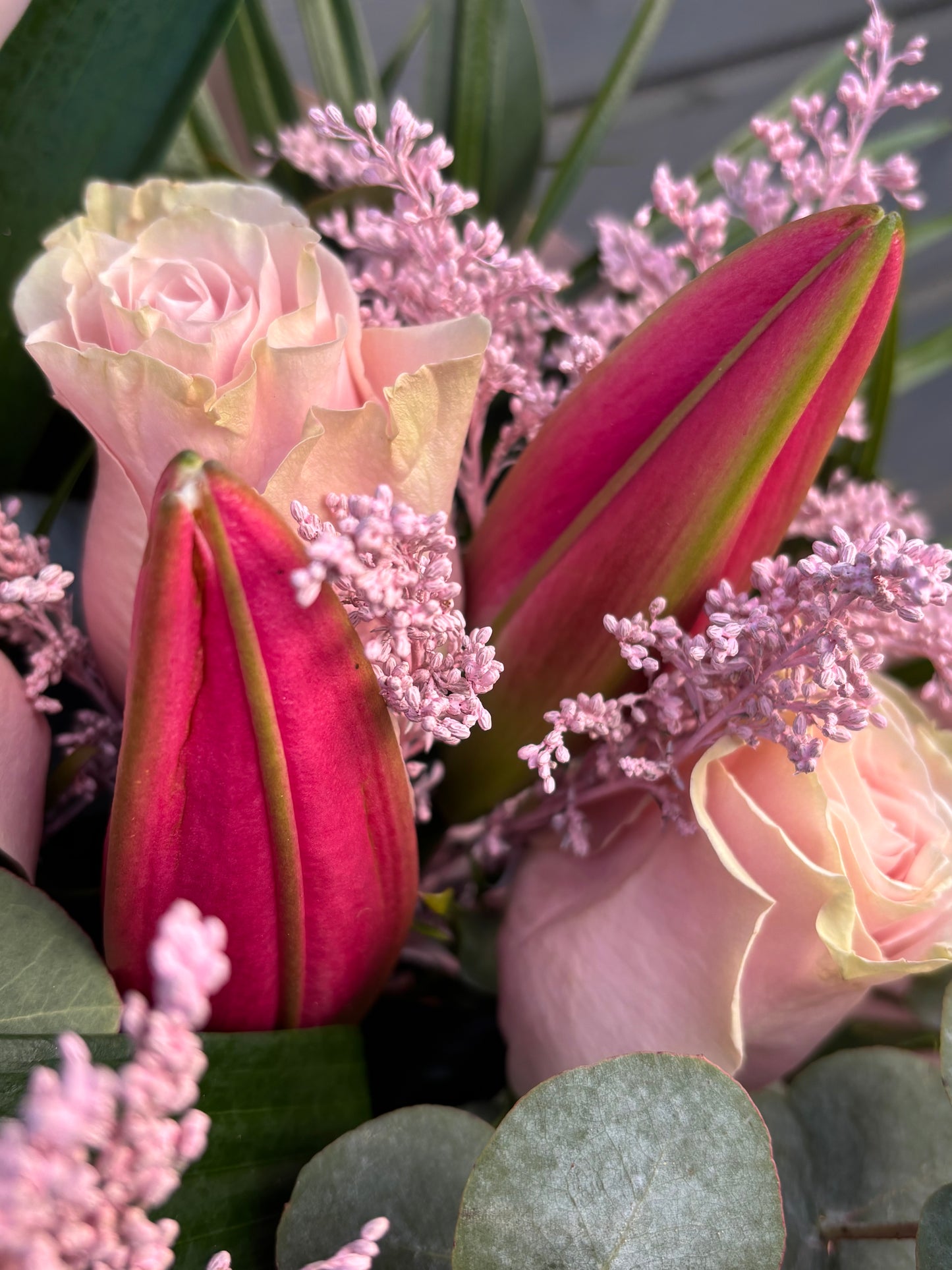 Pink Lilies & Solidago