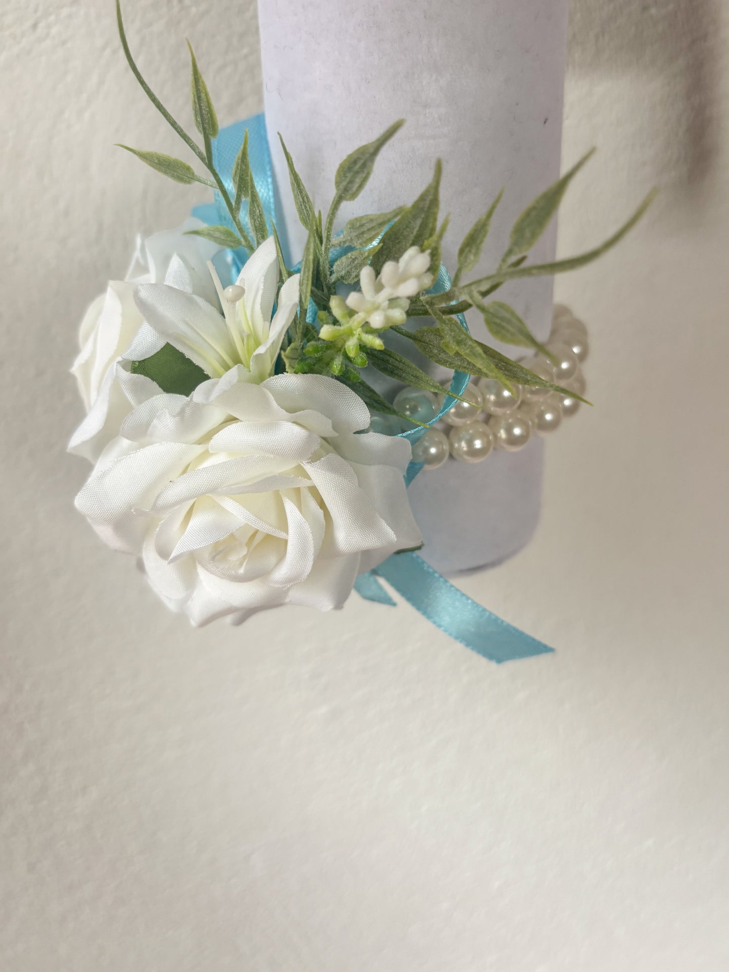 Faux Flower Corsage Light Blue