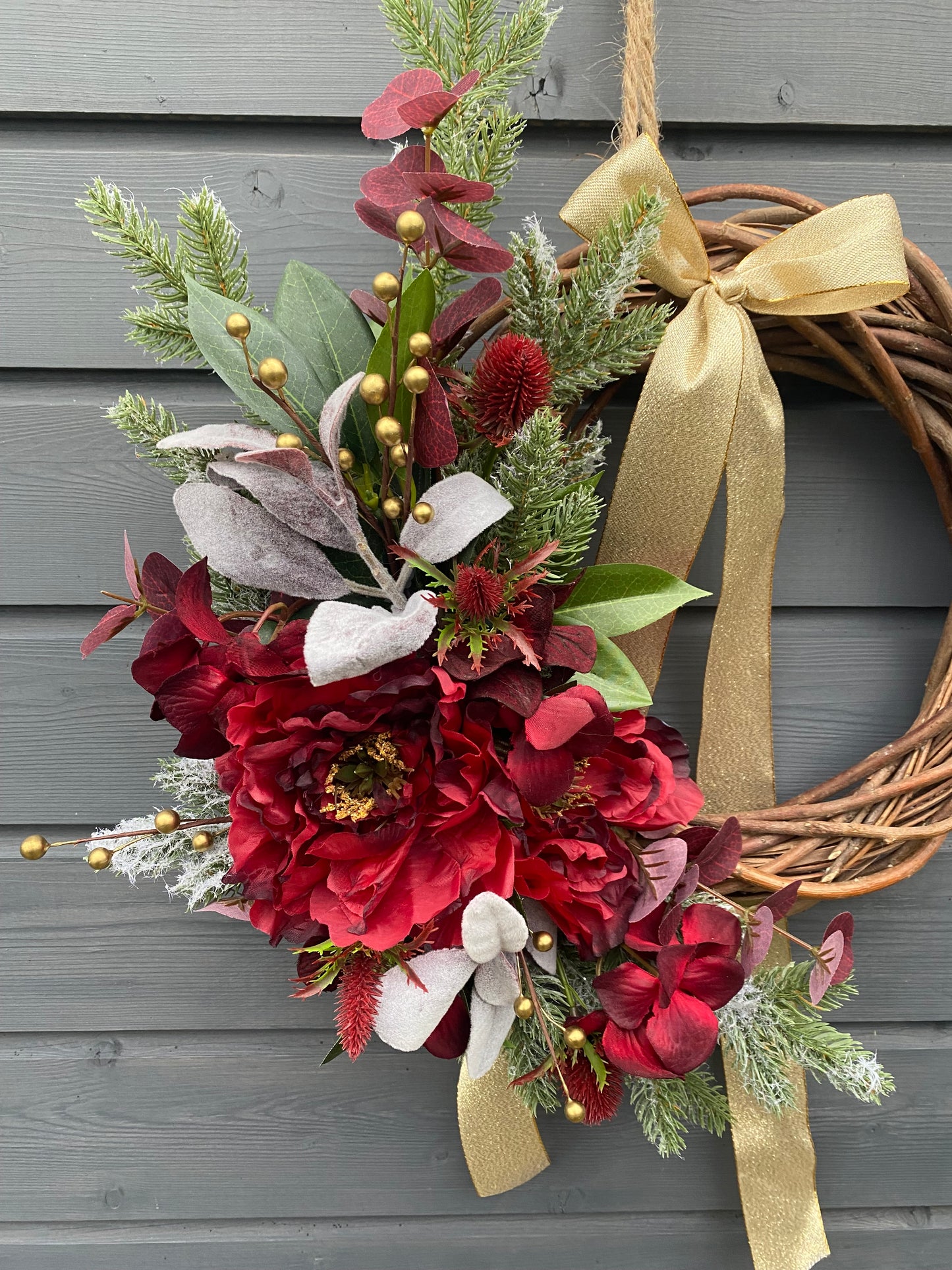 Ruby & Gold Wicker Wreath