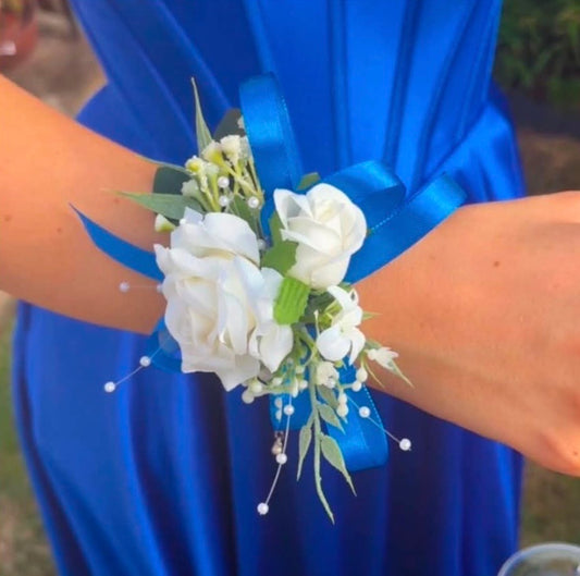 Faux Flower Corsage Royal Blue