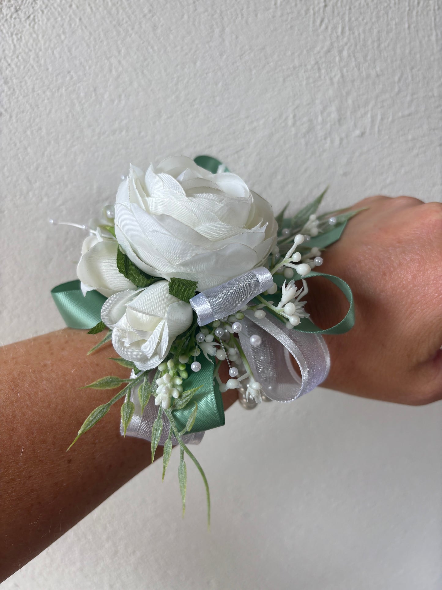 Faux Flower Corsage Mint Green