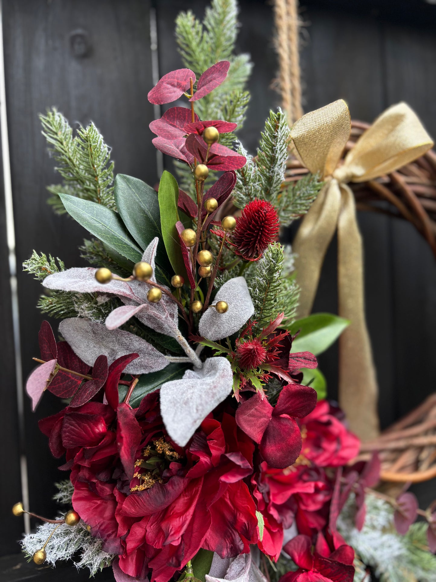 Ruby & Gold Wicker Wreath