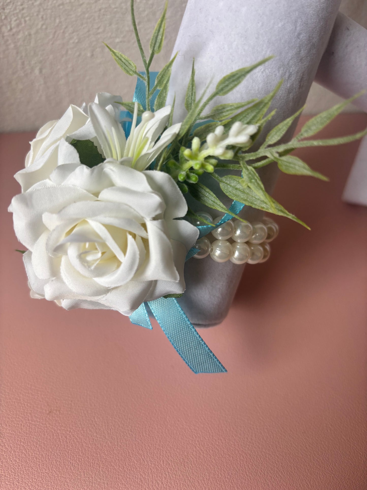 Faux Flower Corsage Light Blue