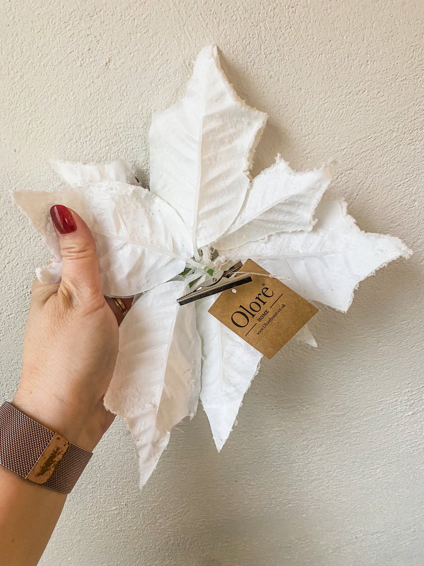 Frosted white Poinsettia Clip