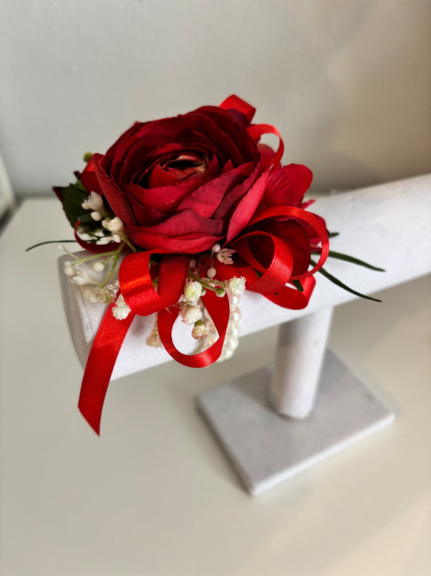 Faux Flower Corsage Red