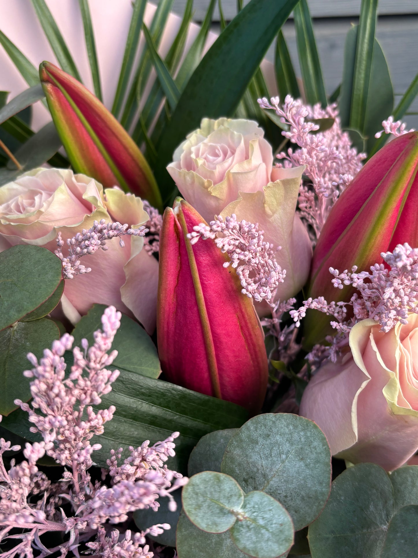 Pink Lilies & Solidago
