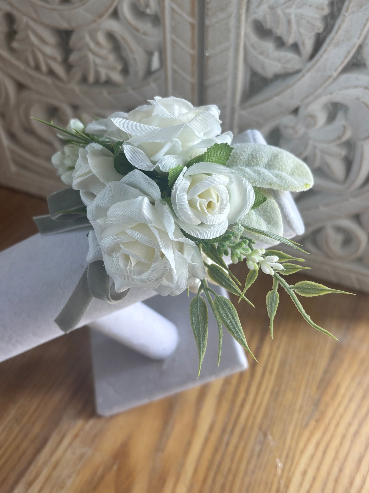 Faux Flower Corsage Mint Green