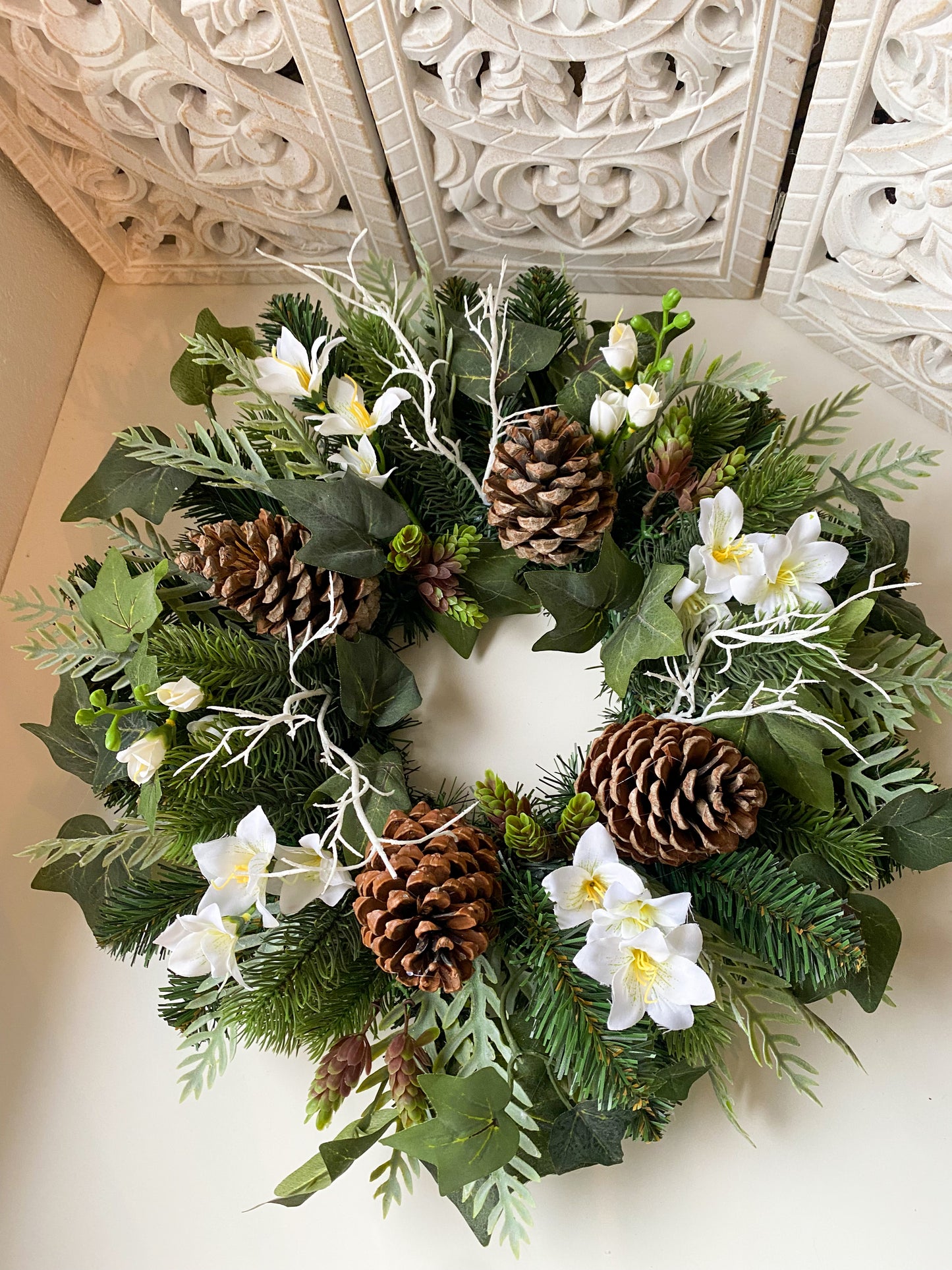 White Cones Christmas Wreath